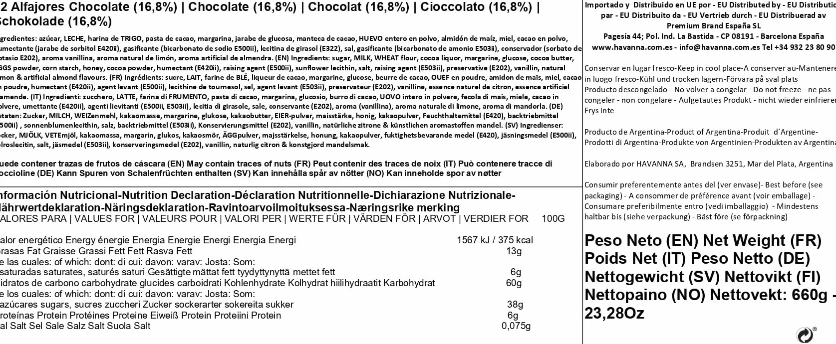 Havanna | Alfajores czekoladowe | Ciastka w polewie z nadzieniem z dulce de leche | 12 sztuk | 660g