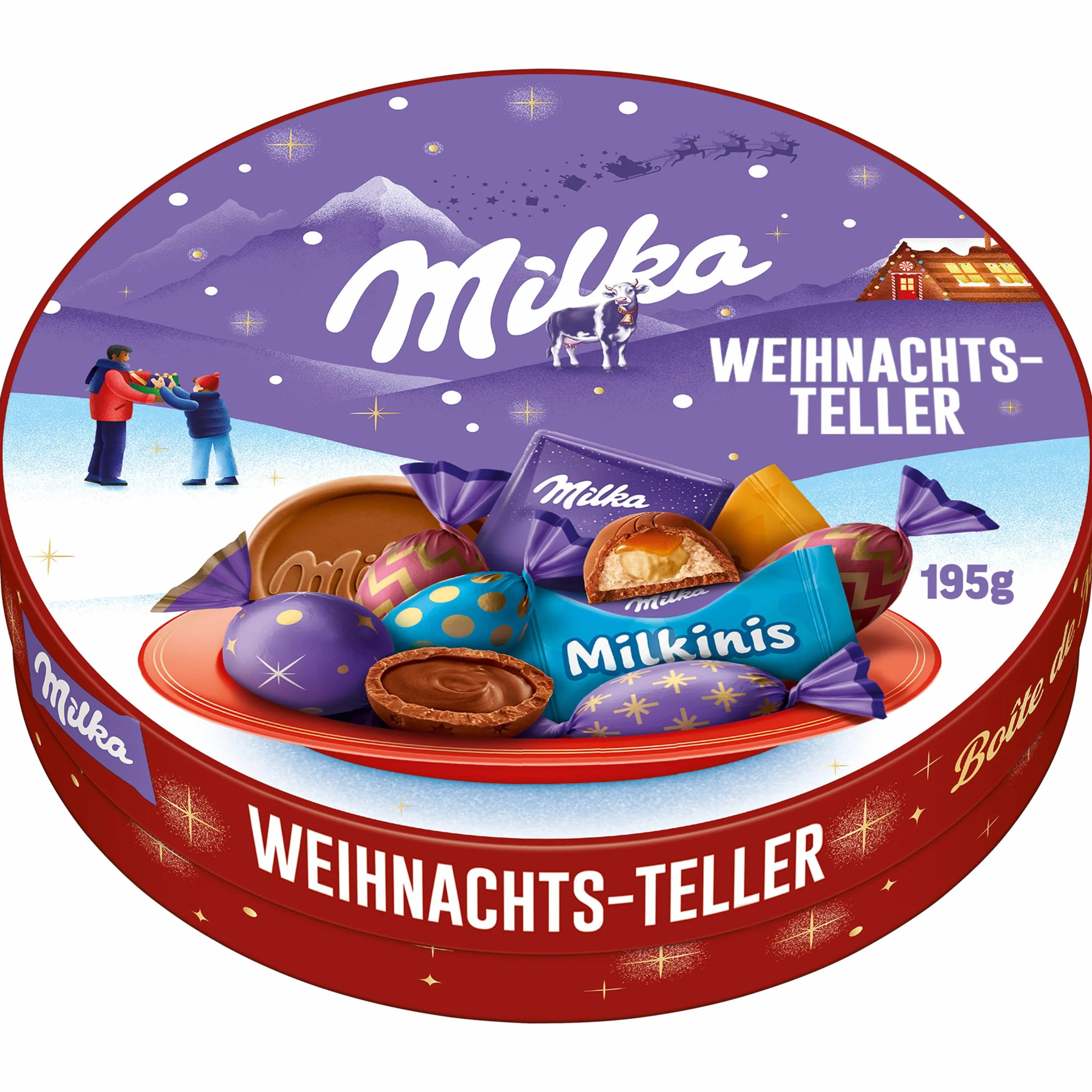 Milka Talerz bożonarodzeniowy, 1 x 195 g, mieszanka czekolady bożonarodzeniowej, pojedyncze opakowanie, prezent na Boże Narodzenie, słodycze na Boże Narodzenie, w 100% z mleka alpejskiego