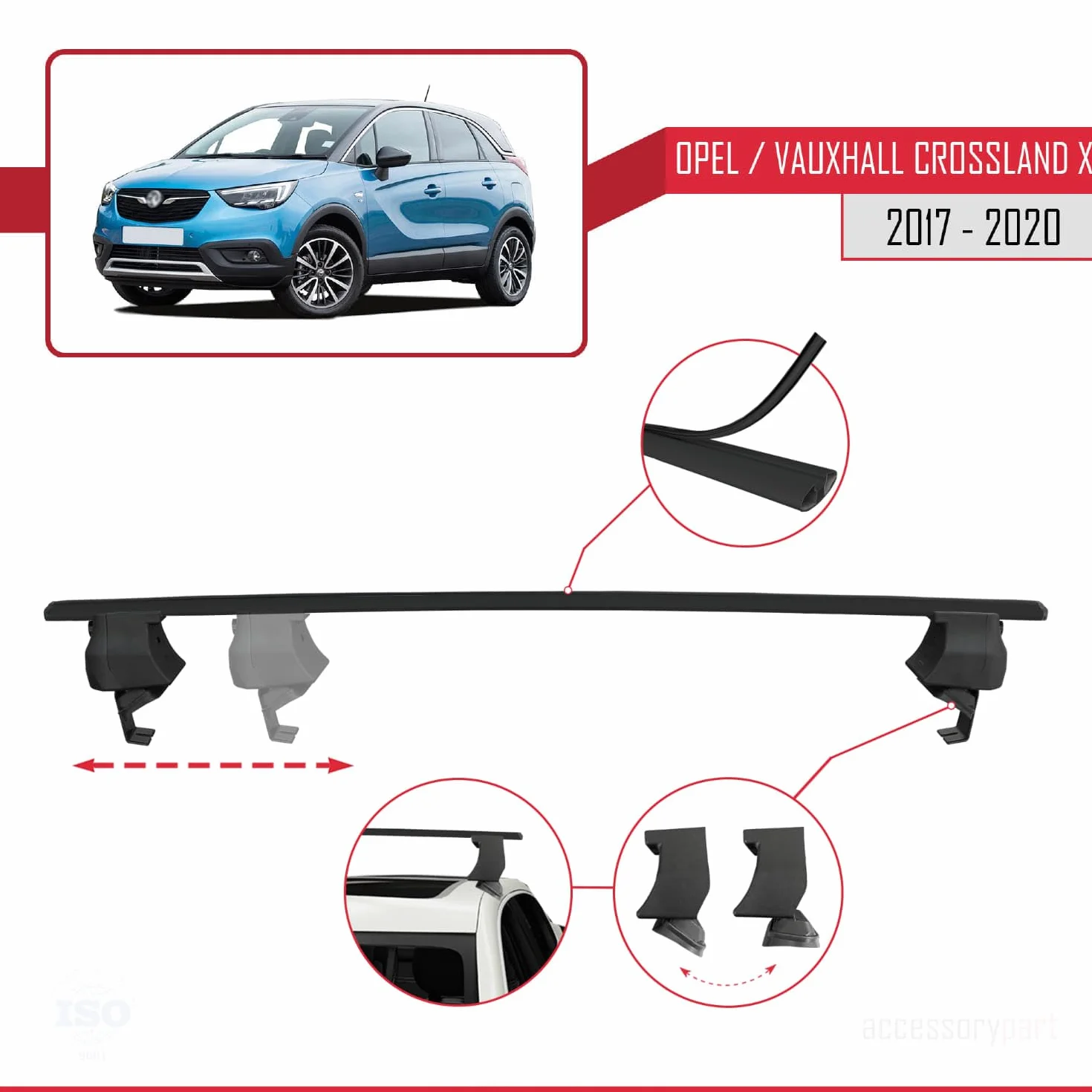 Kompatybilny z Opel/Vauxhall Crossland X 2017-2020 Bars ACE-4 Bagażnik Dachowy CZARNY
