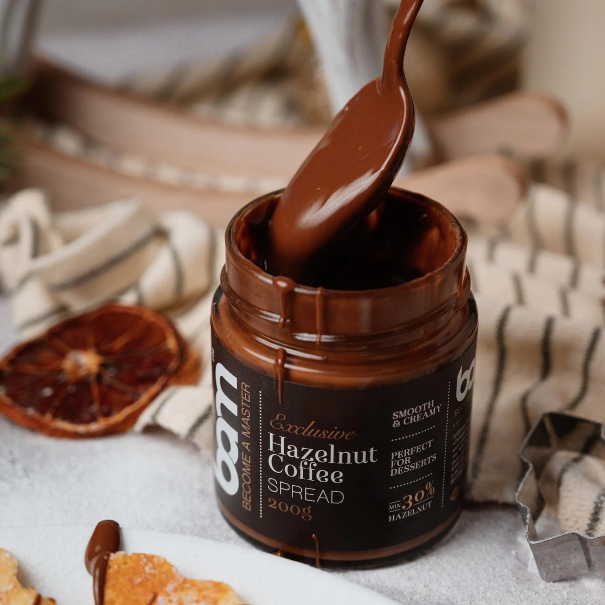 BAM Spread do kawy z orzecha laskowego, 200 gramów, minimum 30% orzechy laskowe, desery, gładki i kremowy