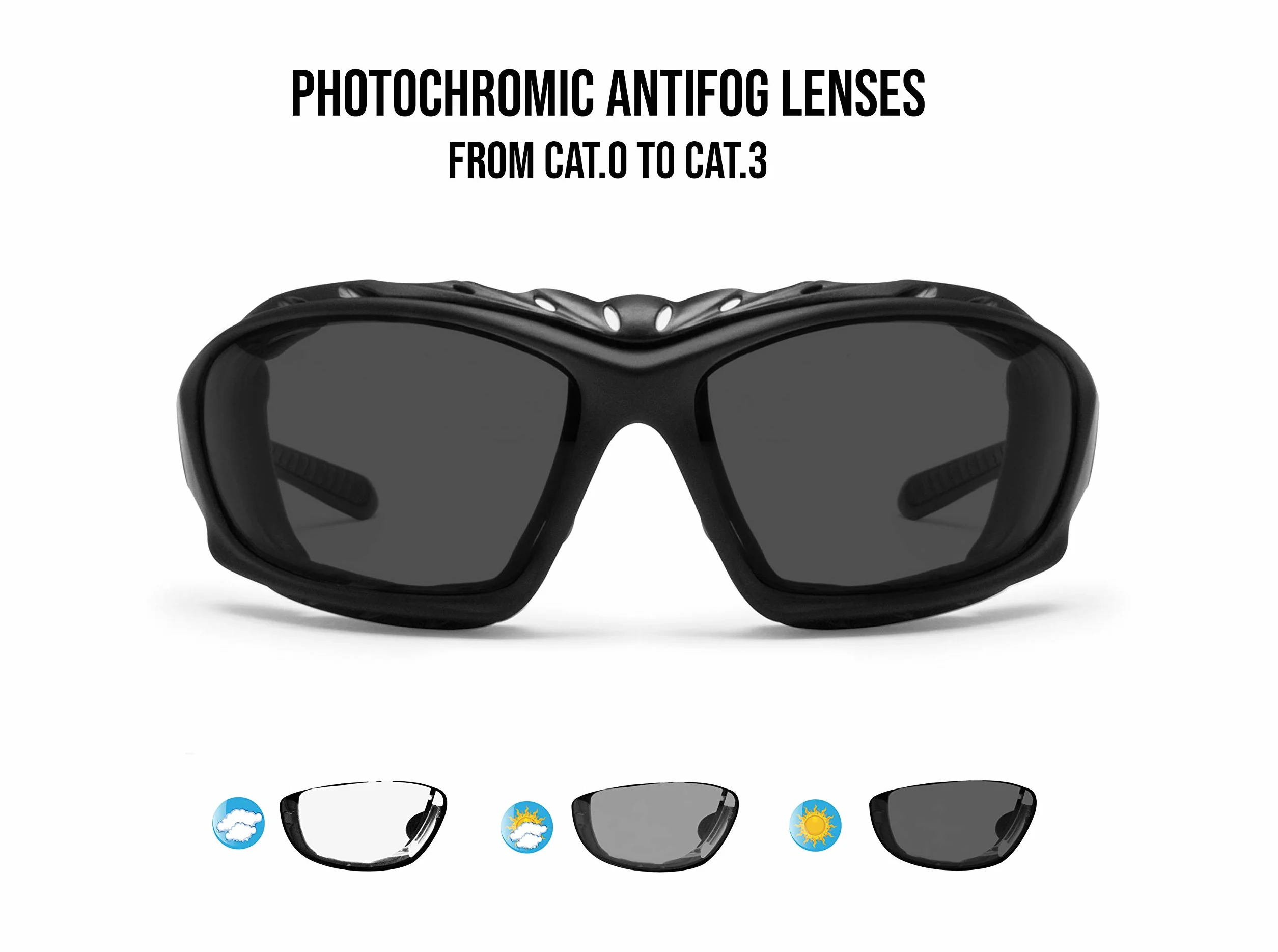 BERTONI Okulary motocyklowe fotochromowe ze zdejmowanym klipsem do soczewek optycznych - regulowany nosek - gogle motocyklowe 366