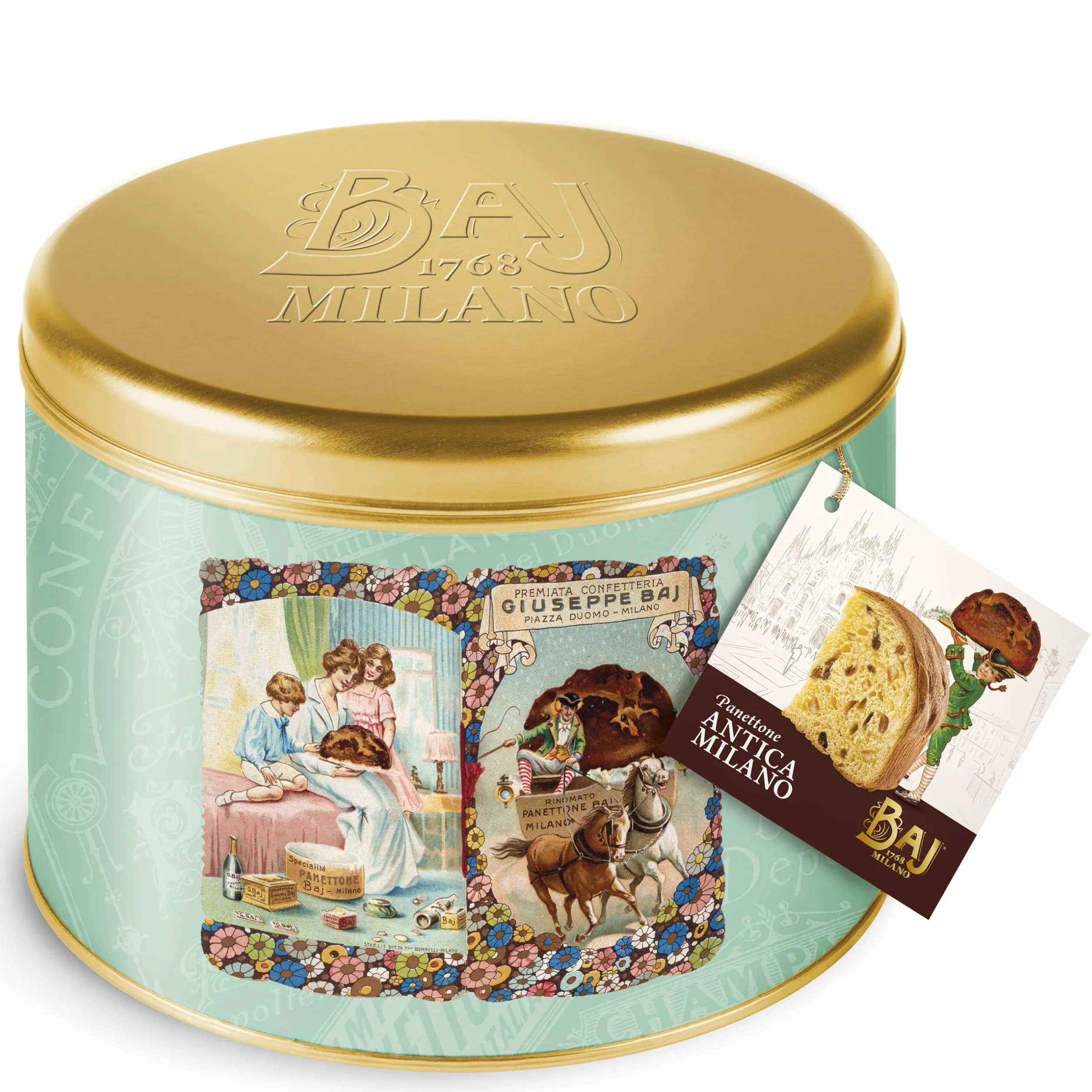 baj 1768 - Panettone Antica Mediolan 1 kg - W blaszanym pudełku z historyczną książeczką - tradycyjny przepis Mediolan