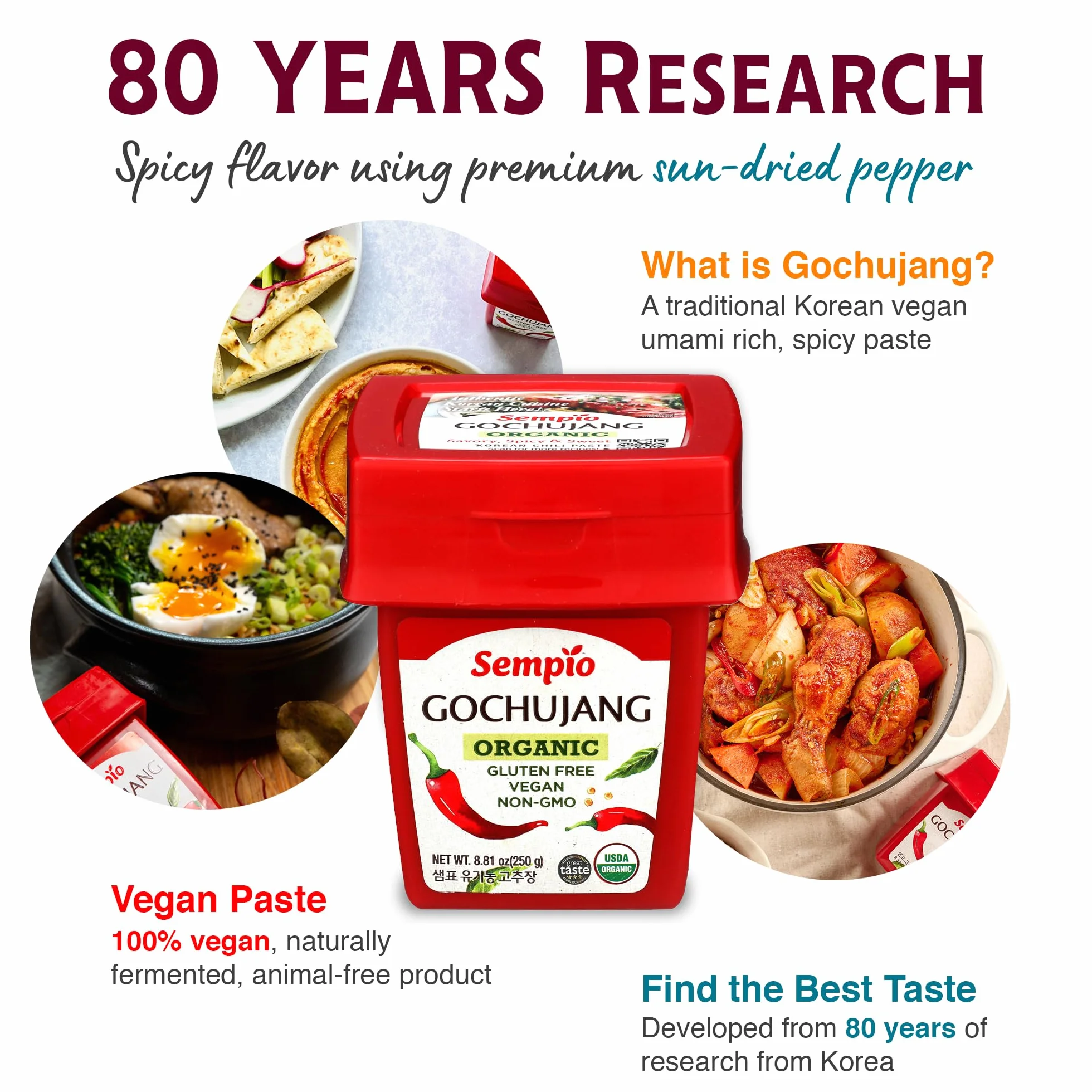 Gochujang Pasta organica de soja con chile Coreano de Sempio - Pasta Picante Sin Gluten, Vegano, Non-GMO 250g