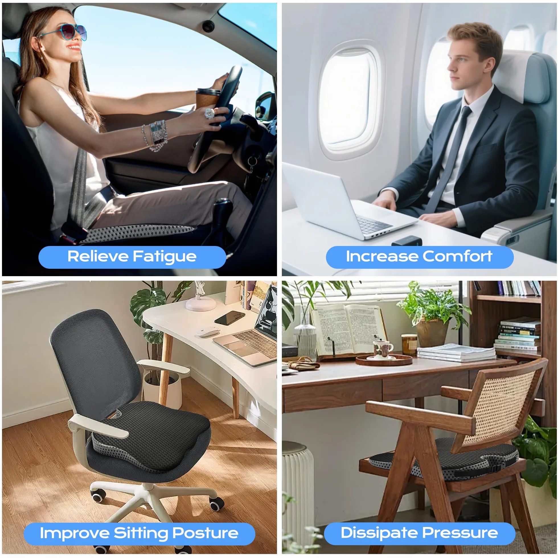 Podkładka Pod Siedzenie Samochodowe, Klinowe Siedzisko, Antypoślizgowa Nakładka na Fotel Samochodowy z Ergonomiczną Pianką Memory Foam, Uniwersalne Podwyższenie dla Dorosłych