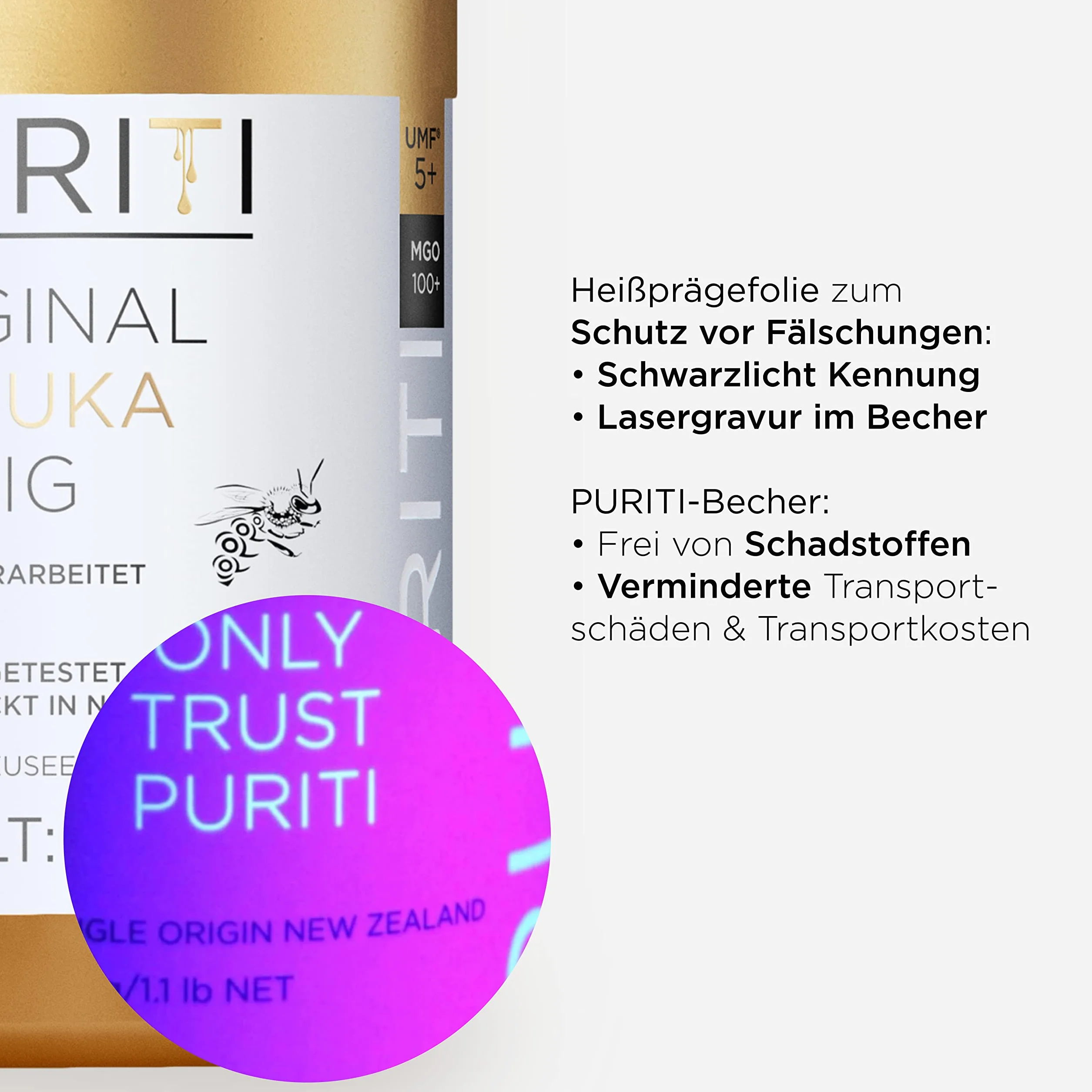 PURITI Miód Manuka MGO 100+ 250 g z Nowej Zelandii certyfikowany metyloglioksal