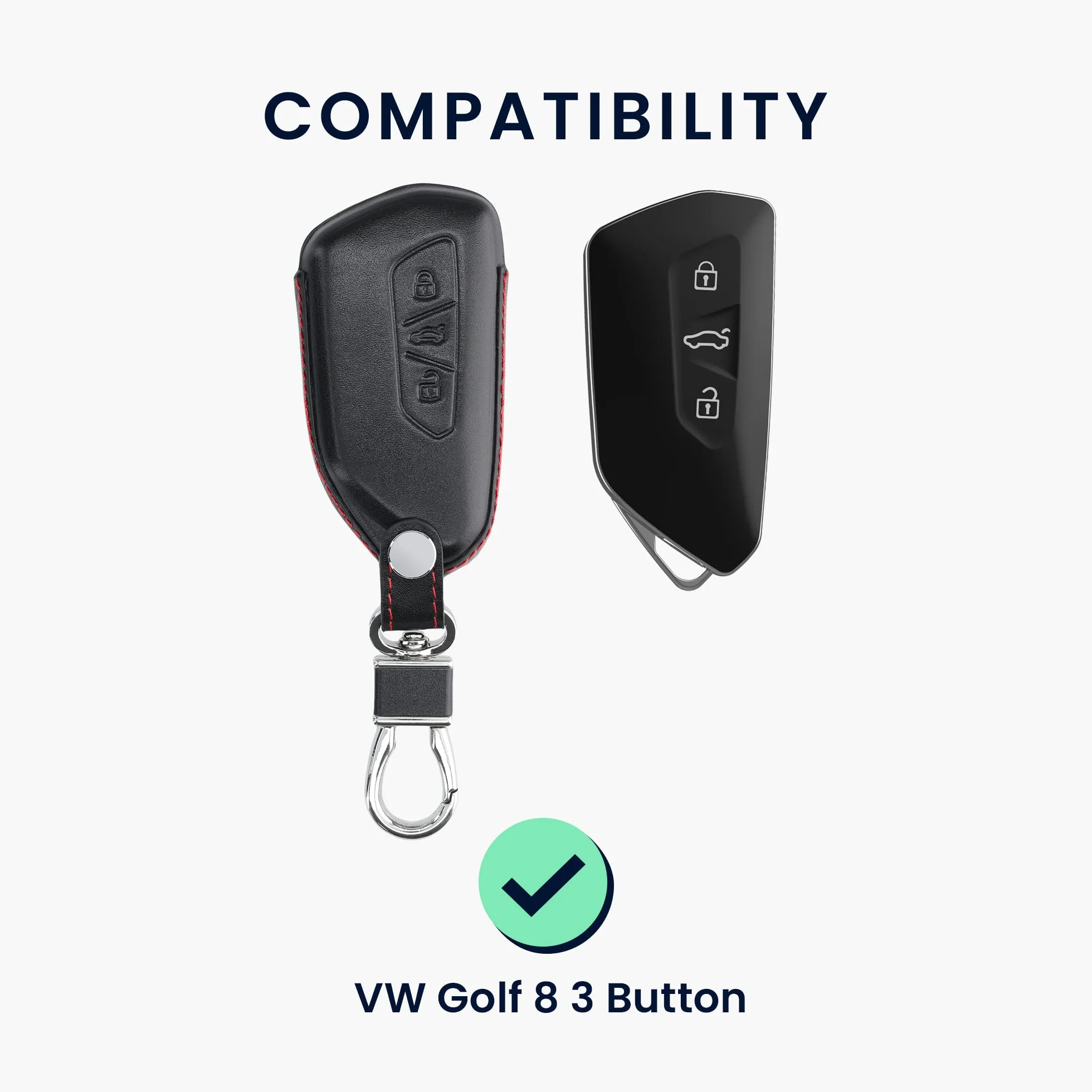 kwmobile Etui na kluczyki samochodowe kompatybilne z VW Golf 8, 3 przyciski, skórzane etui ochronne na klucze, czarno-czerwone