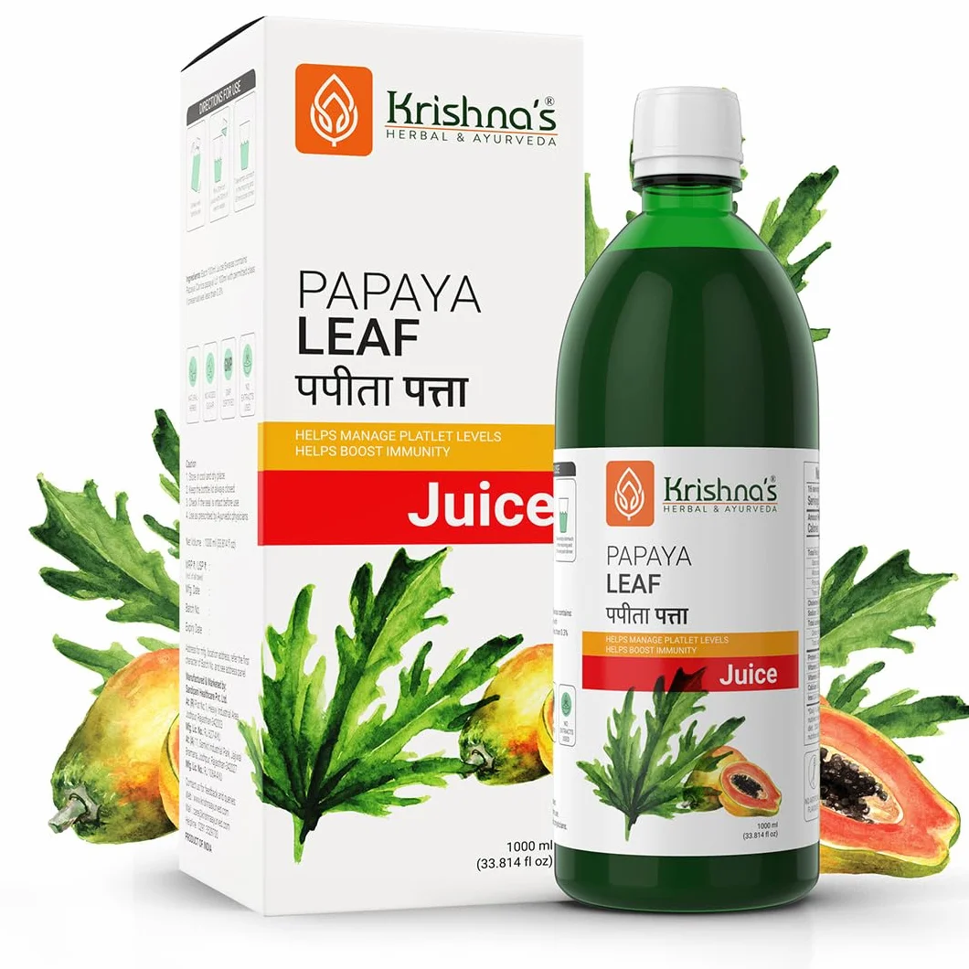 KRISHNA'S HERBAL & AYURVEDA Sok z liści papai 1000 ml Świeże liście papai