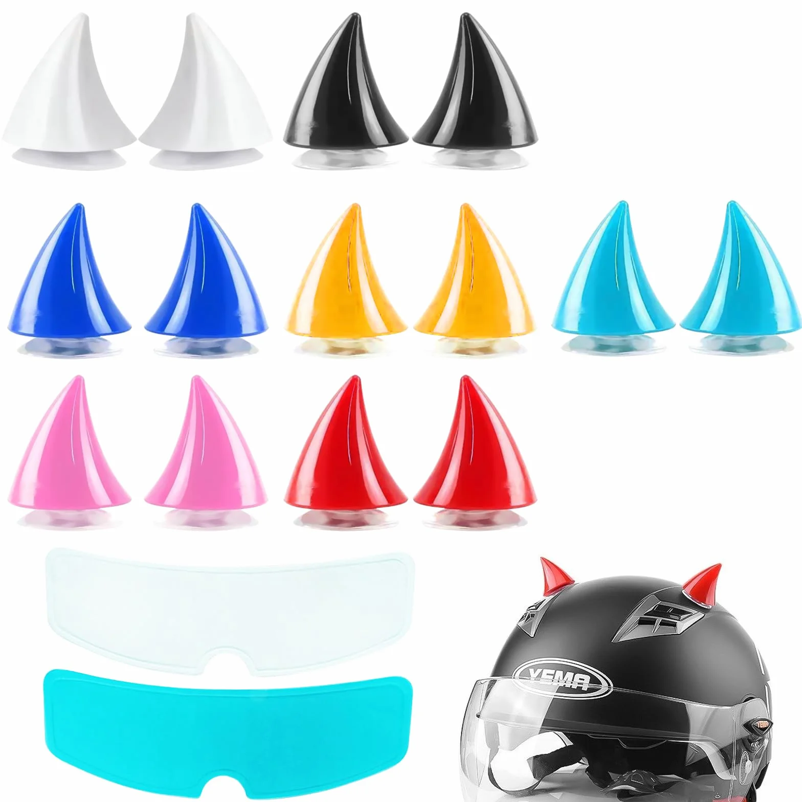 Kask motocyklowy Devil Demon Horn, 14 sztuk, z przyssawką, 7 odcieni, dekoracja narożna, z 2 foliami przeciwdeszczowymi na kask motocyklowy, dekoracja kasku dla dorosłych