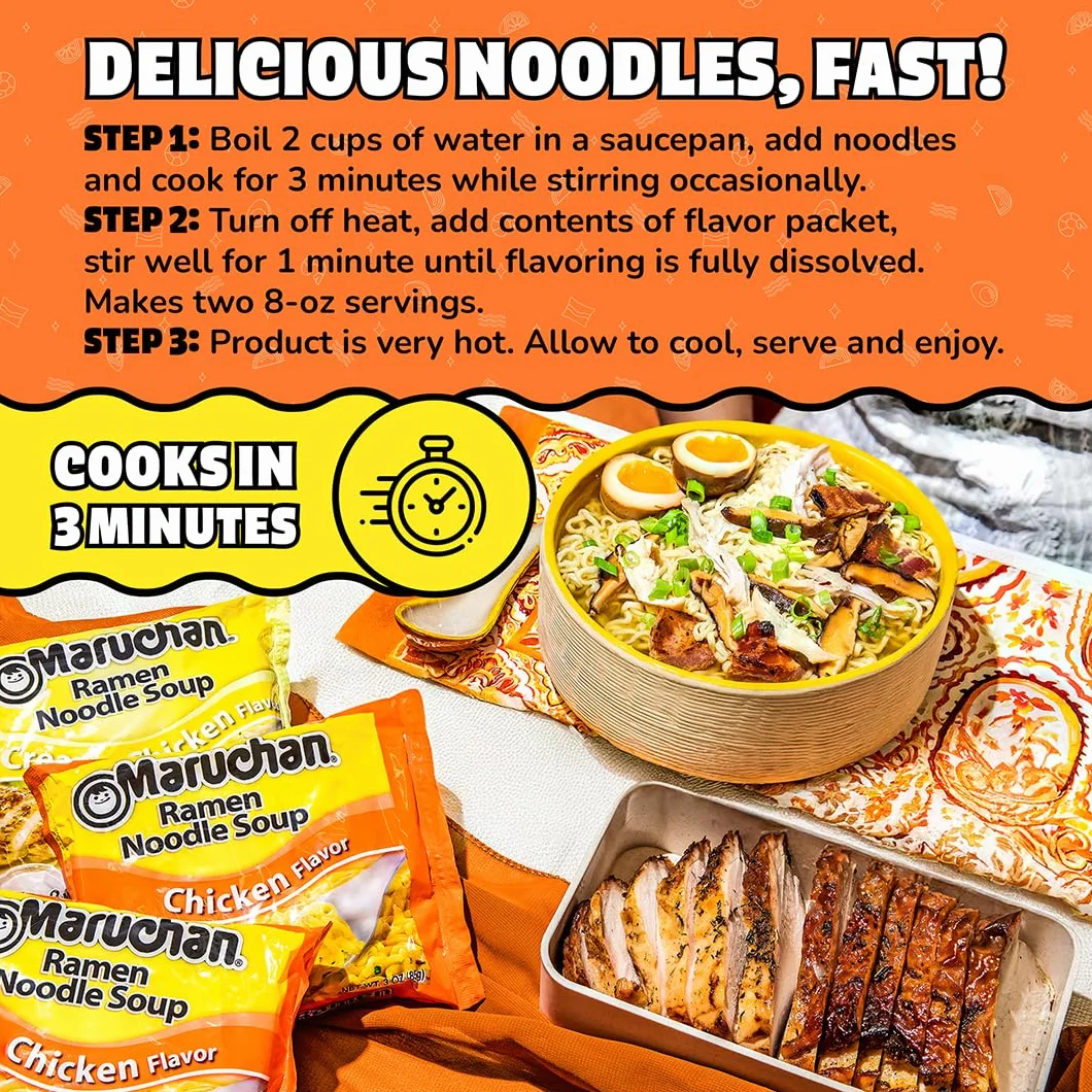 Maruchan Ramen Chicken, Instant Ramen Noodles, Ready to Eat Meals, 3 Oz, 24 Count