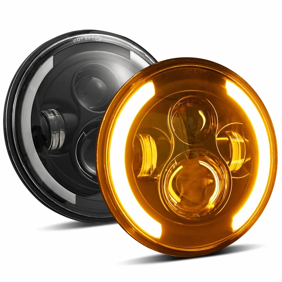 Para reflektorów LED 100W10 000lm, 4 soczewki Angel Eyes 3000K + 6000K 4 tryby oświetlenia okrągłe, tryb offroad ogień krzyż DRL hi-lom