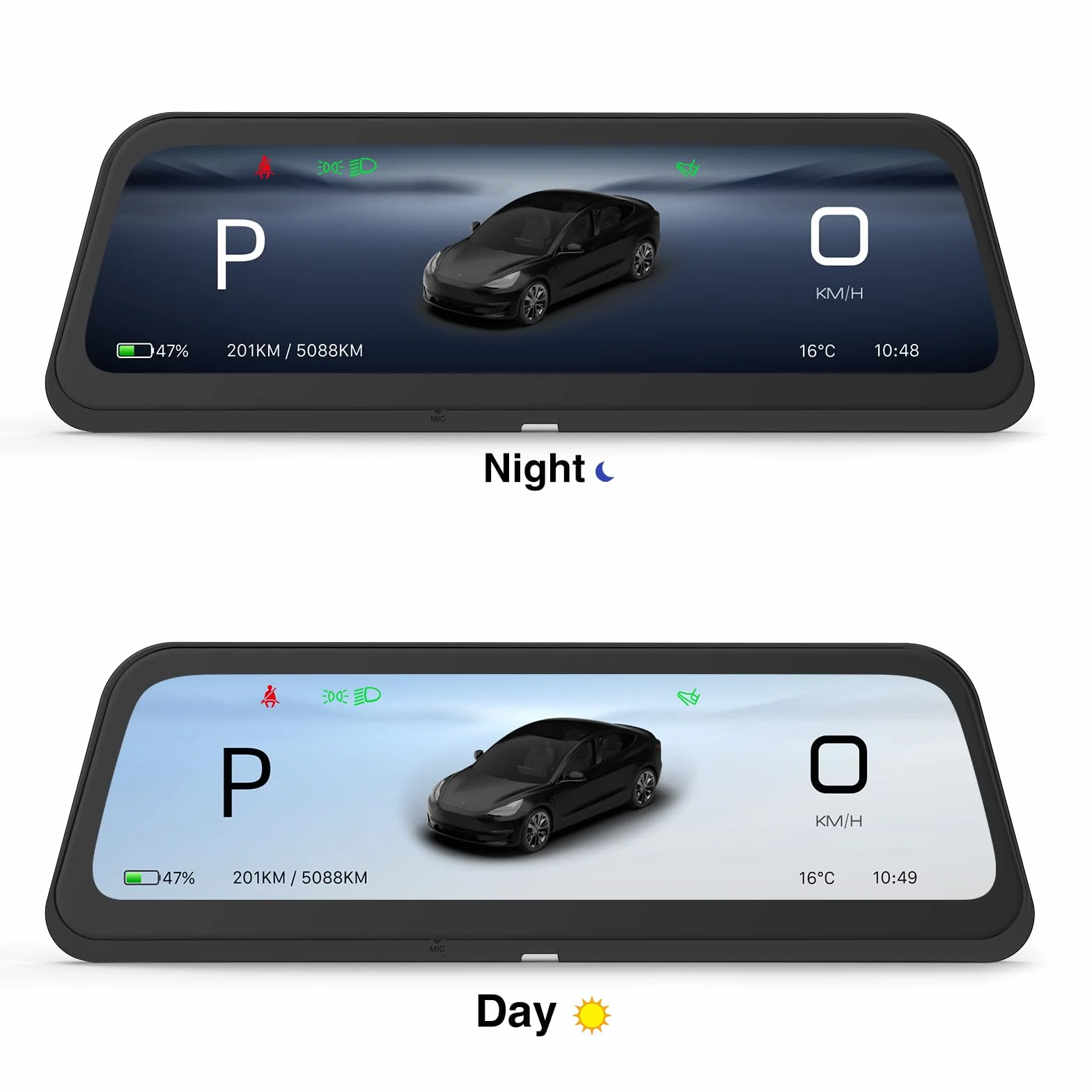 Wyświetlacz HUD do Tesli Model Y 2019-2025 & Model 3 2017-2023 z wykrywaniem punktów w ciemno i tęczową drogą bezprzewodową/przewodową grą Android Auto Bluetooth Synchroniczne dane Mileage