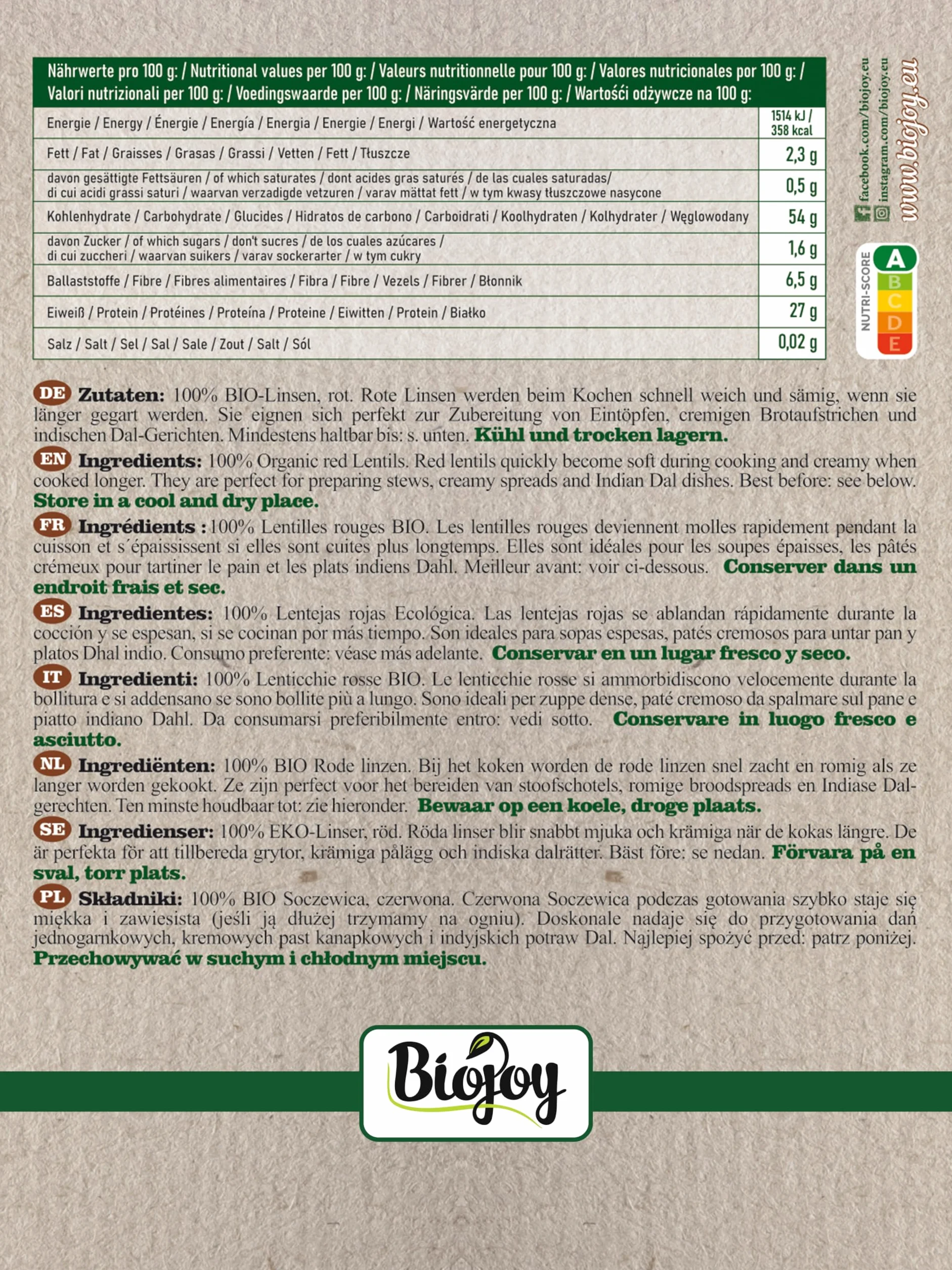 Biojoy BIO Soczewica, czerwona, całe ziarno (2,5 kg)