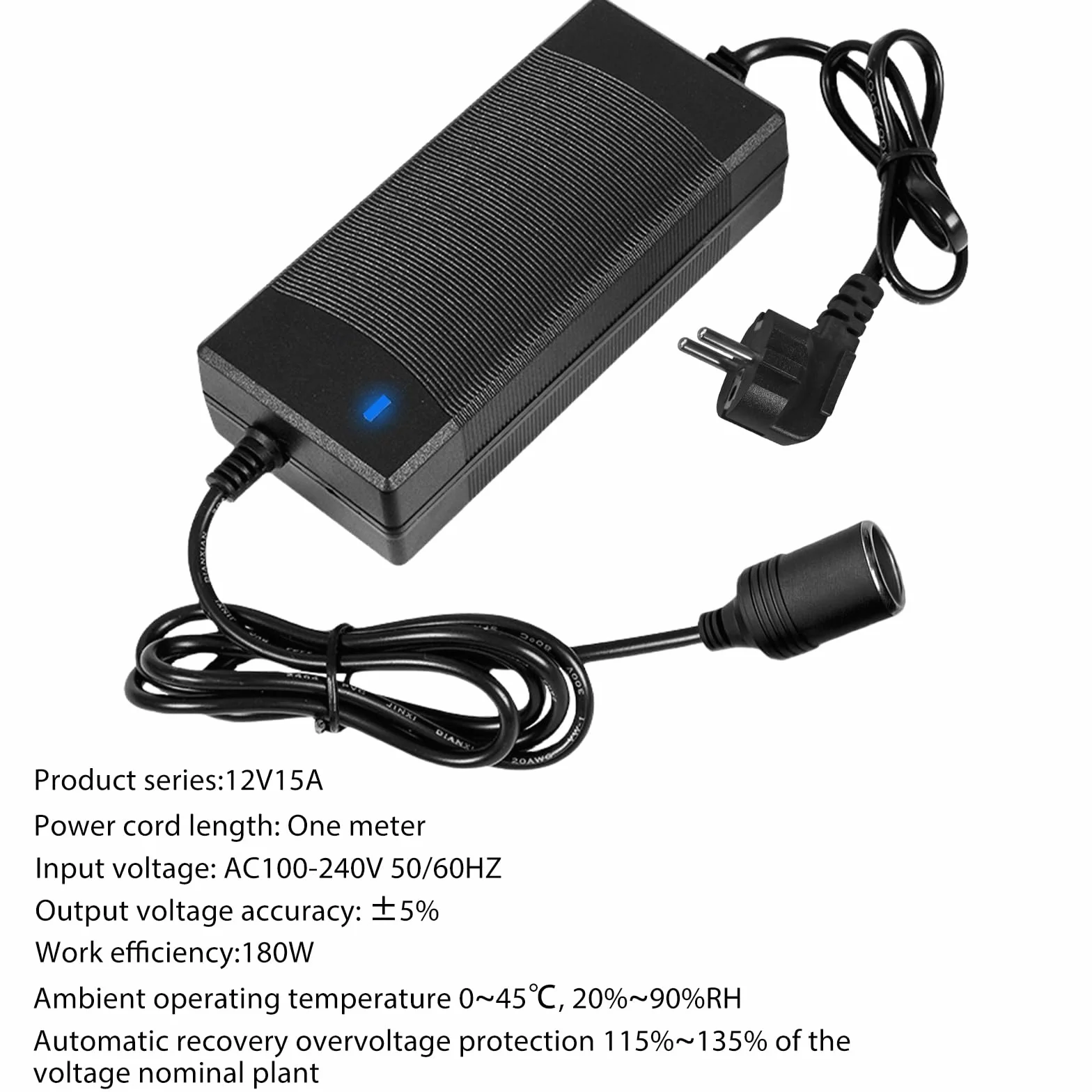 Przetwornica napięcia 230 V na 12 V, 180 W, zasilacz sieciowy 12 V 15 A, zasilacz 220 V, adapter do gniazda zapalniczki samochodowej, gniazda zapalniczki samochodowej, odkurzacza samochodowego