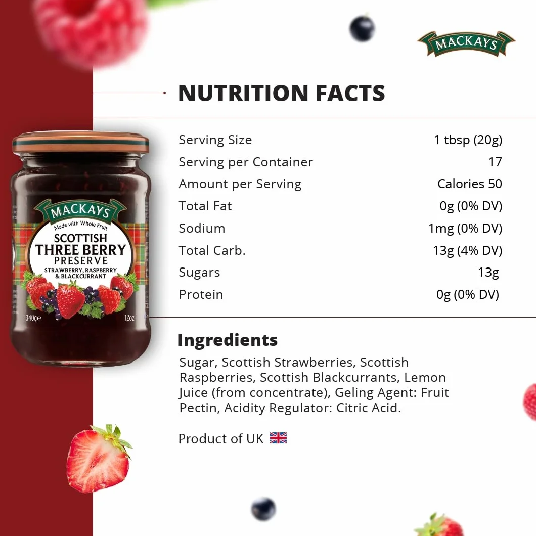Mackays Scottish Three Berry Preserve 340 g – szkockie truskawki, maliny i czarne porzeczki