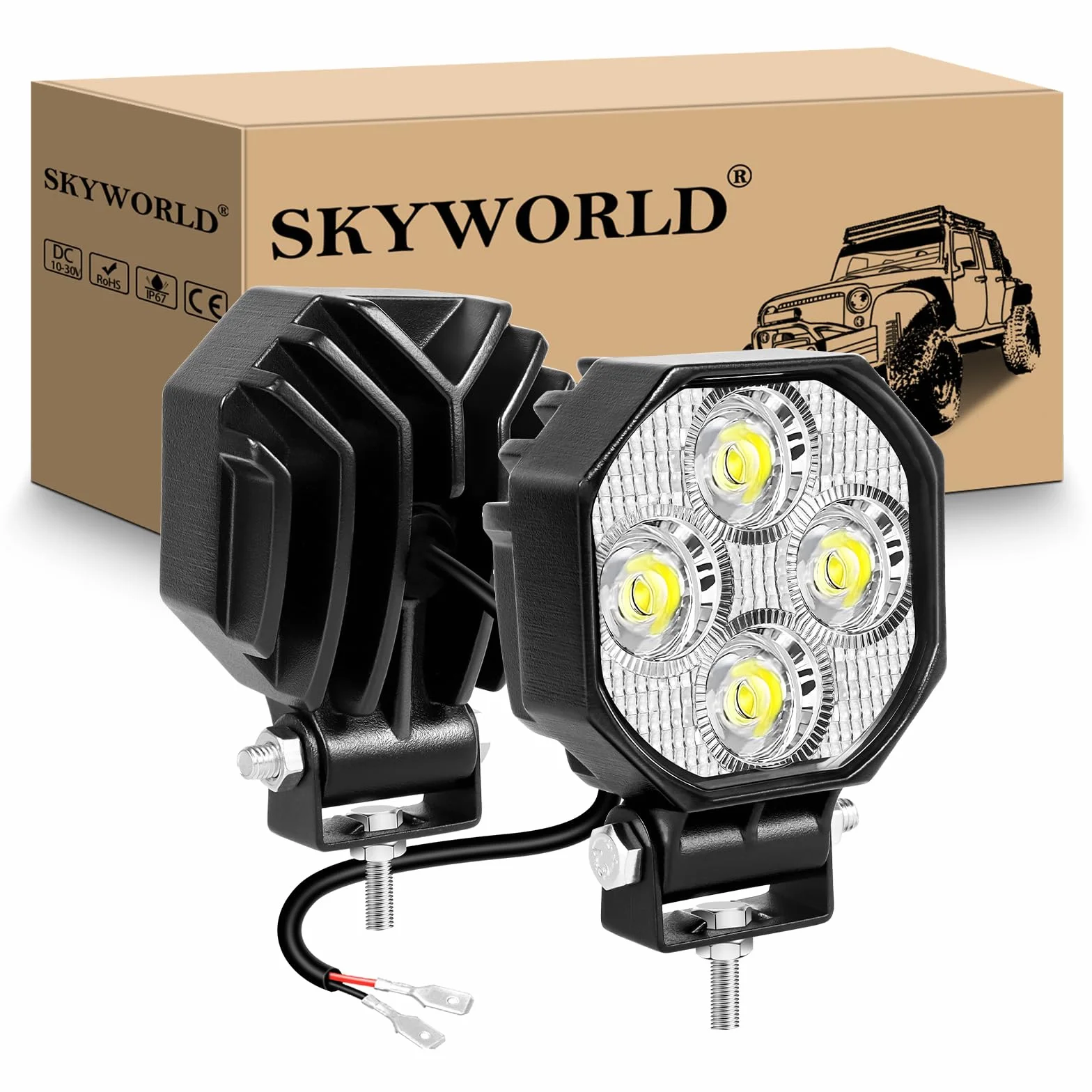 SKYWORLD 2 Pcs Mini Led Work Light, 2.8 inch 16W Spot Beam 12V 24V Outdoor Driving Lights Lamp for Car Off road Truck 4x4 SUV ATV Tractors Excavator Boat Motorbike Dirtbike, 6000K White, Fog Lamp