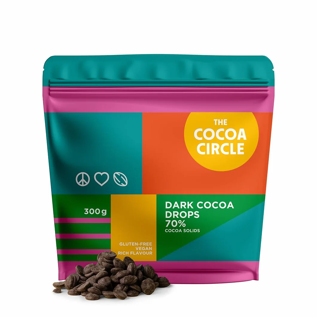 Czekoladowe krople 70,5% - The Cocoa Circle - 300g | Czekolada z jednego źródła, całe ziarna prażone z owocowymi nutami i łagodnym smakiem | Idealna do wypieków i wyrobów cukierniczych