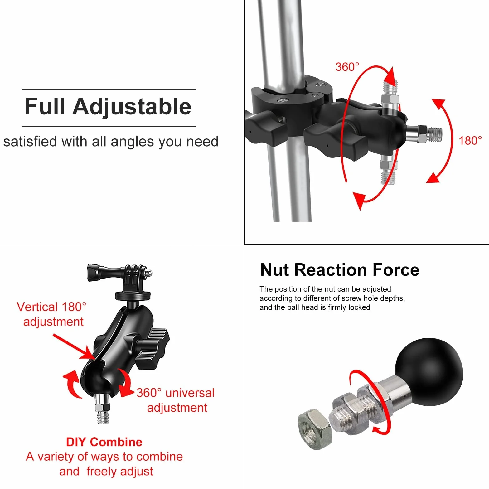 1" Ball Mount Ball Adapter Motocykl ATV lusterko wsteczne śruba z łbem kulowym M8 x 1,25 mm, kompatybilny z uchwytami RAM (SZ-M8 x 1)