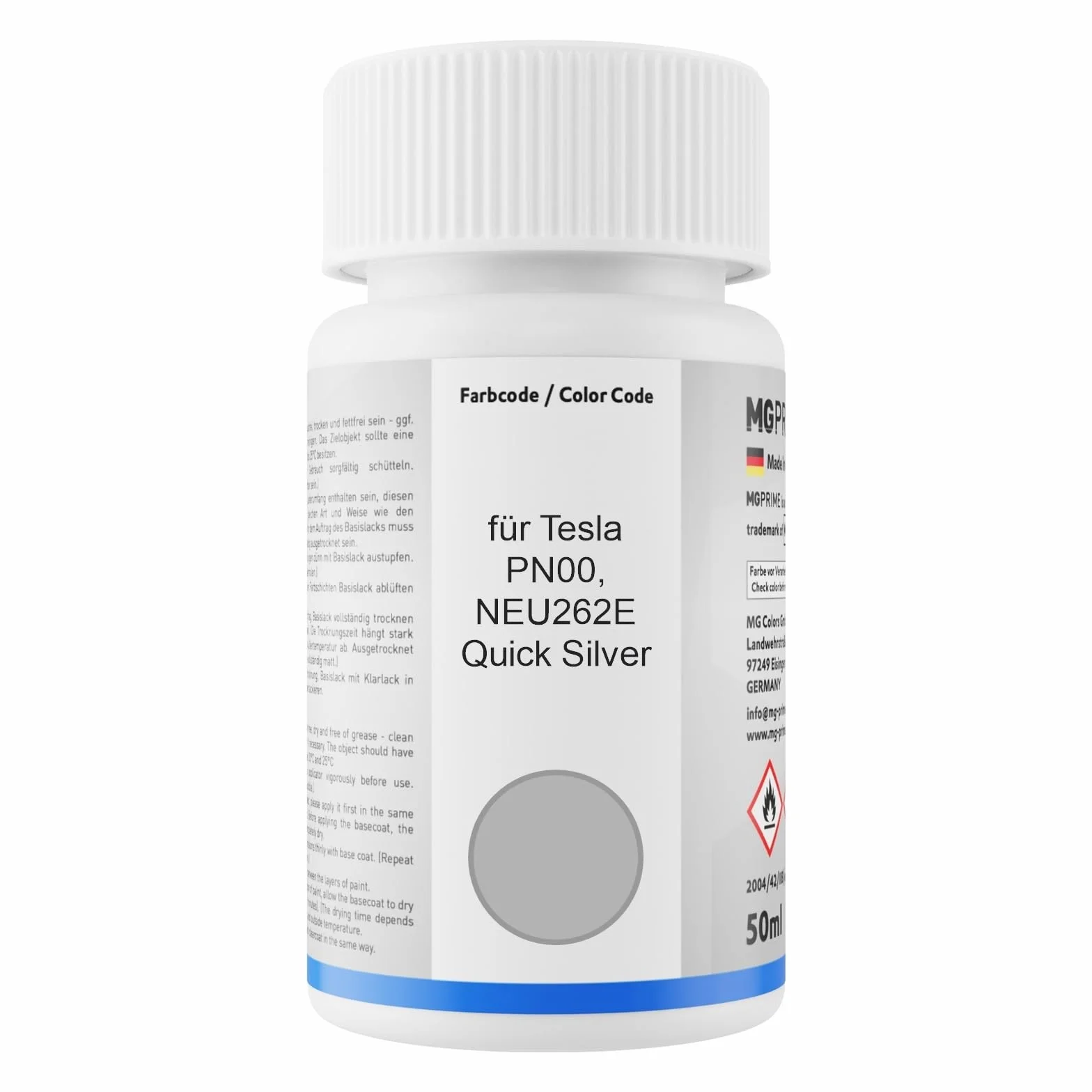 MG PRIME Lakier samochodowy Zestaw sztyftów Touch-up dla Tesla PN00 / NEU262E Quick Silver Basecoat lakier bezbarwny 50ml kazdy