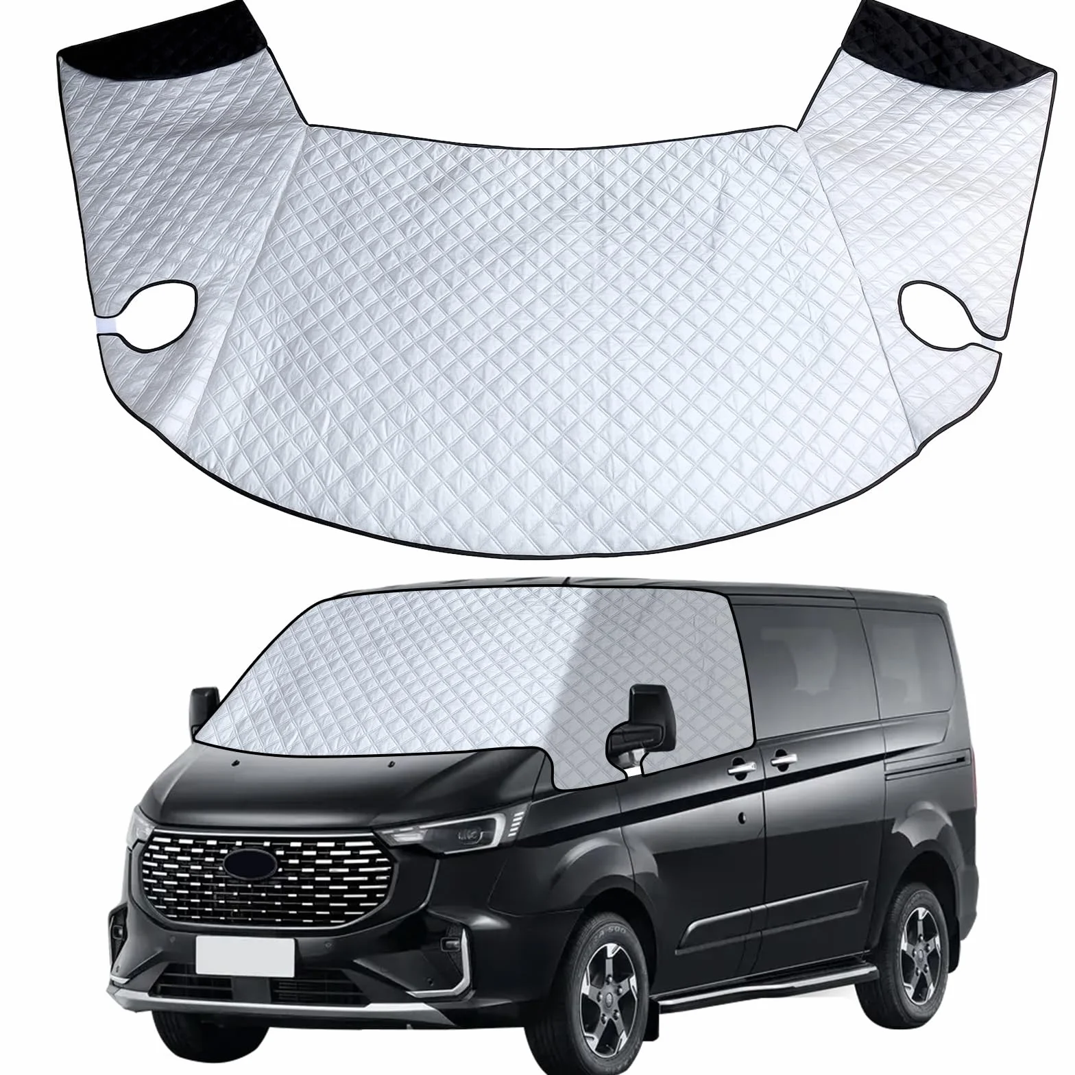 Osłona przedniej szyby do Ford Transit Custom12-22 – osłona przedniej szyby premium, 2-warstwowa bawełna z podkładką magnetyczną dla całorocznej ochrony, odbicia promieni UV, przed słońcem, śniegiem i