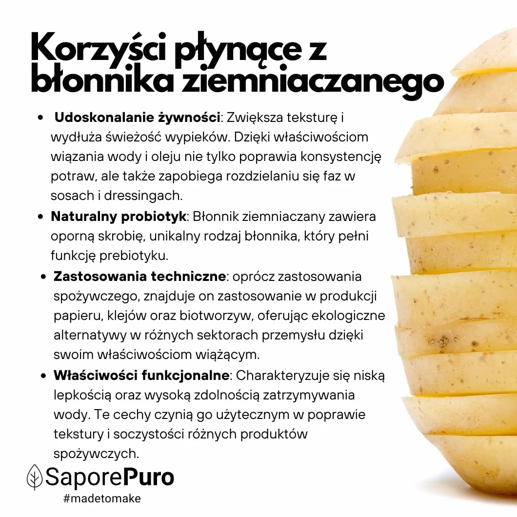 SaporePuro Błonnik ziemniaczany 1 kg - Błonnik spożywczy - Zagęszczacz, emulgator i naturalny stabilizator - Idealny do wypieków, lodów i sosów - Bezglutenowy
