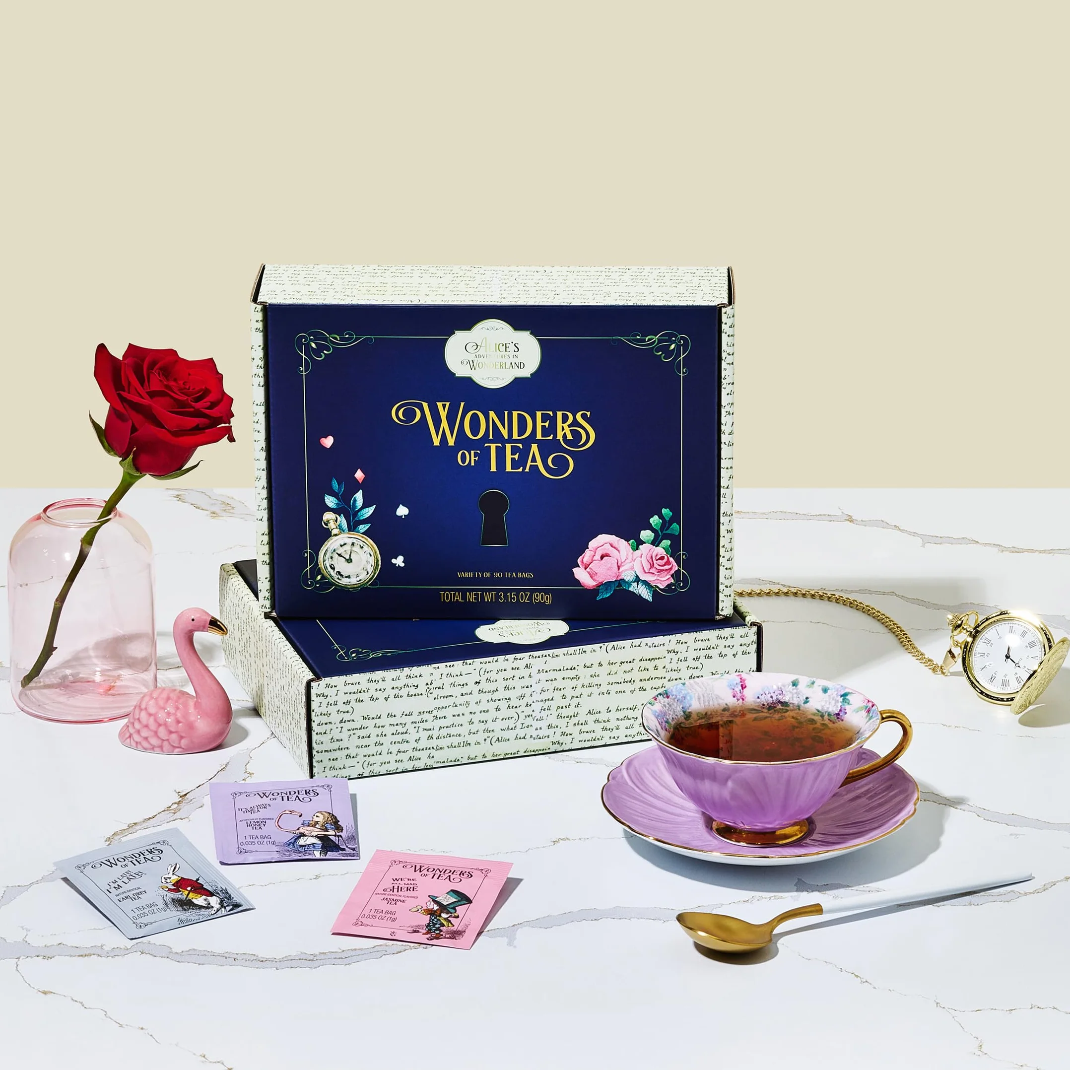 Alice im Wunderland Teesortiment Geschenkset 90 Stück mit Buchzitaten und Illustrationen