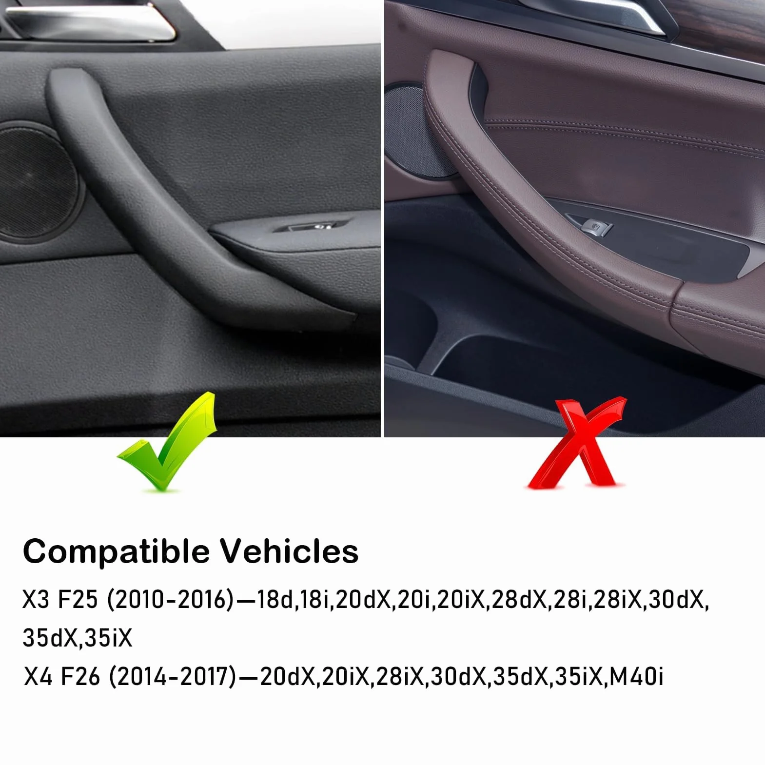 Jaronx Kompatybilne z uchwytami do drzwi BMW X3 F25/X4 F26, 3 szt. pokrowców na klamki do drzwi BMW X3 F25 2010-2016, X4 F26 2014-2017, uchwyt do drzwi wewnętrznych z lewej i prawej strony, czarny