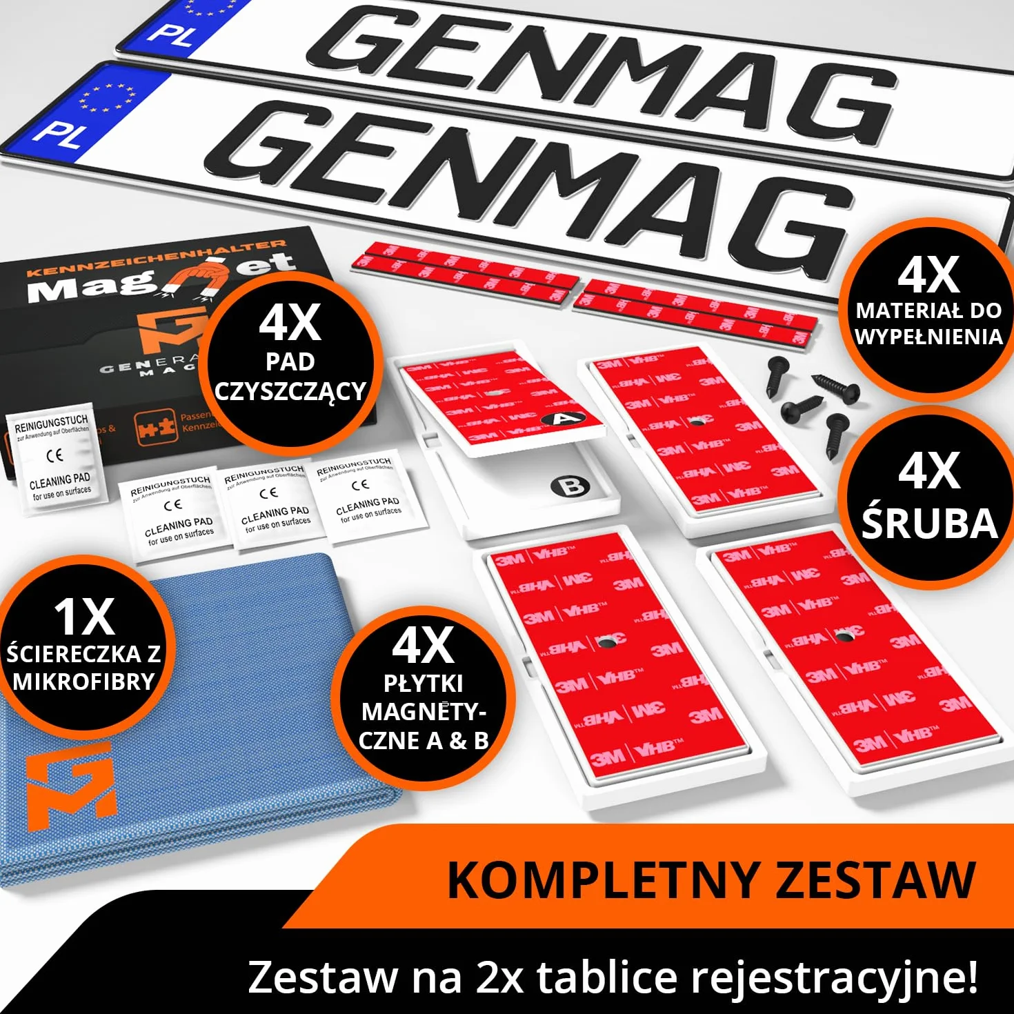 GENMAG 2x Ramki pod Tablice Rejestracyjne z Magnesem | Ramka pod Tablice Rejestracyjna | Ramki na Rejestracje | Magnetyczny Uchwyt Tablicy Rejestracyjnej | Bezramkowy Uchwyt do Tablic Rejestracyjnych