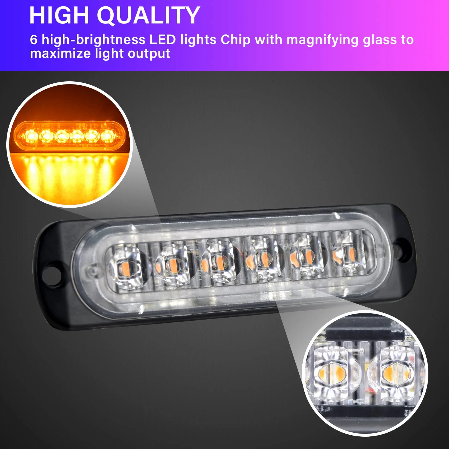 RIGIDON migające światła awaryjne, 6 V 24 V 12 LED, bursztynowe światło ostrzegawcze, stroboskopowe, awaryjny panel świetlny LED, wodoodporny, uniwersalny, do samochodów ciężarowych, terenowych, SUV, 3000 K, 4 szt.