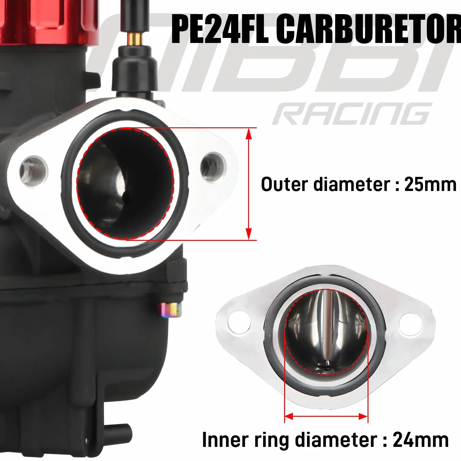 NIBBI Gaznik PE24mm, odpowiedni silnik kołnierzowy 140cc-150cc z strumieniami węglowodanowymi