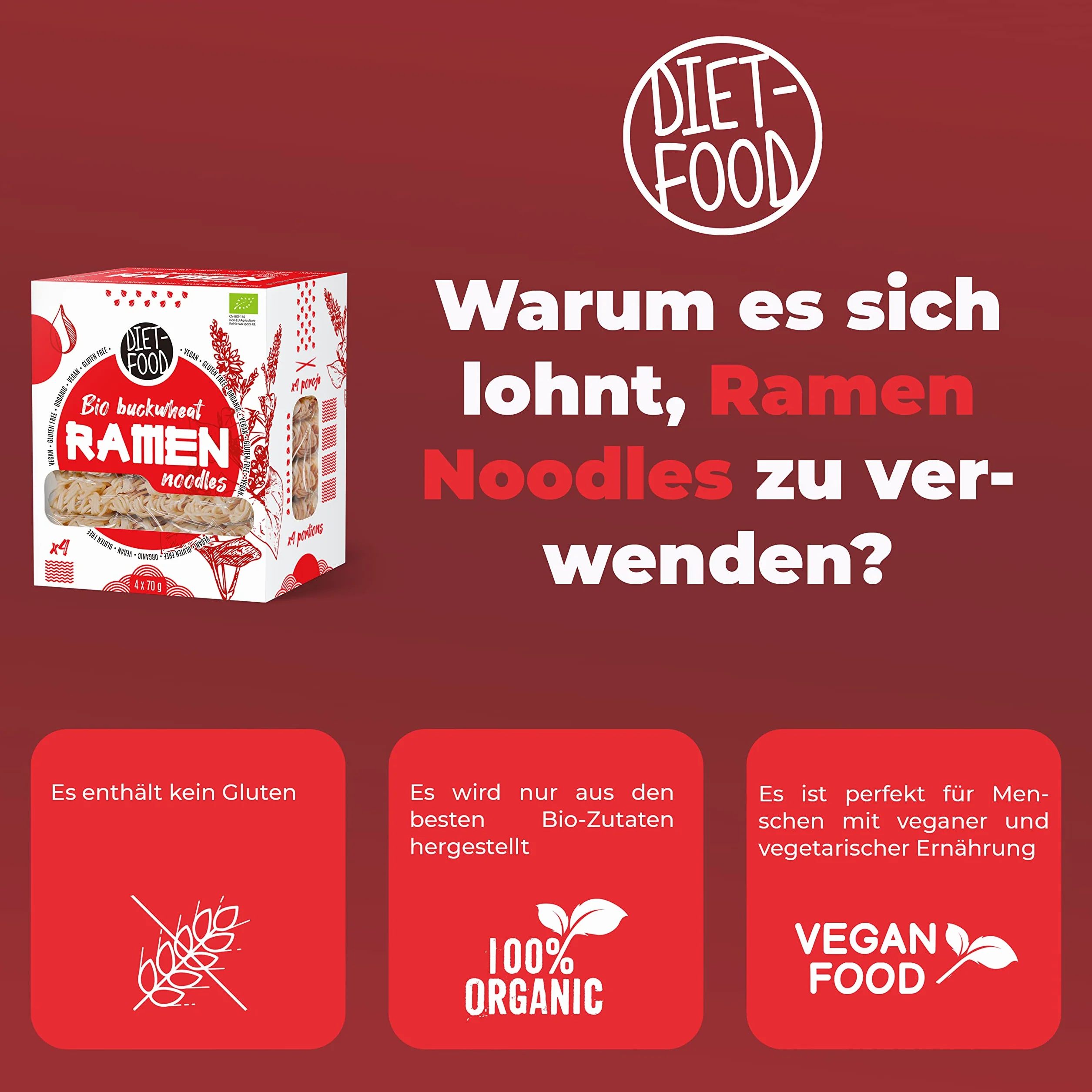 DIET-FOOD Makaron gryczany ramen 100%, bezglutenowy (280g) - BIO