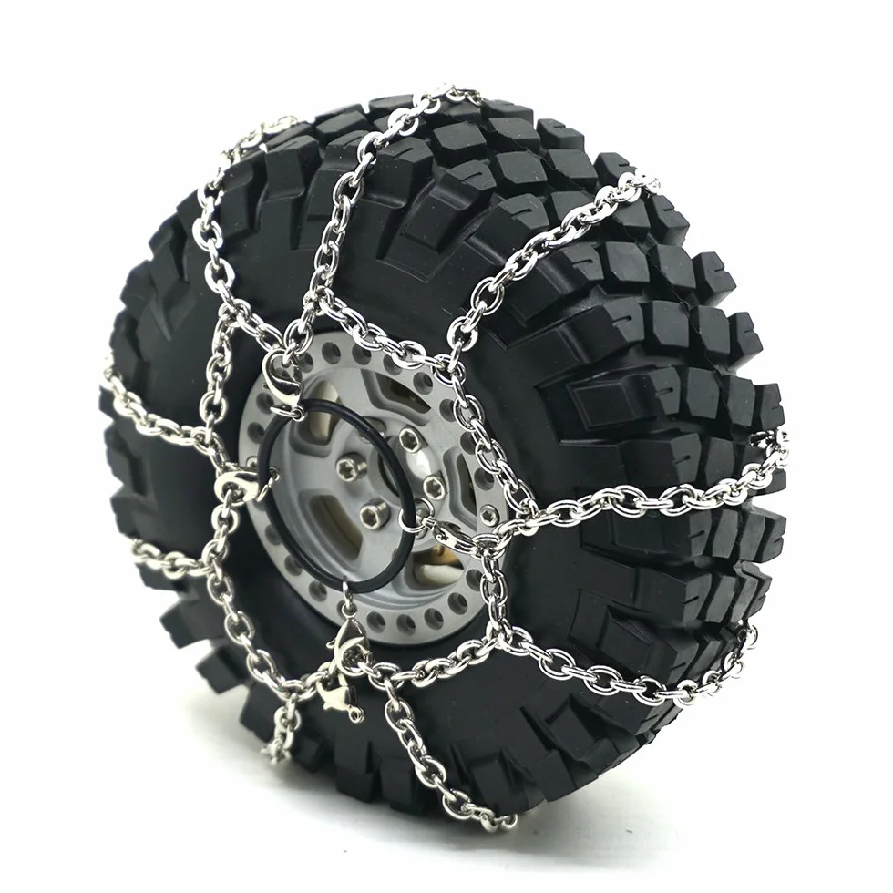 4 szt. metalowe antypoślizgowe łańcuchy śniegowe łańcuchy na opony do 1/10 TRX-4 trx4 Crawler