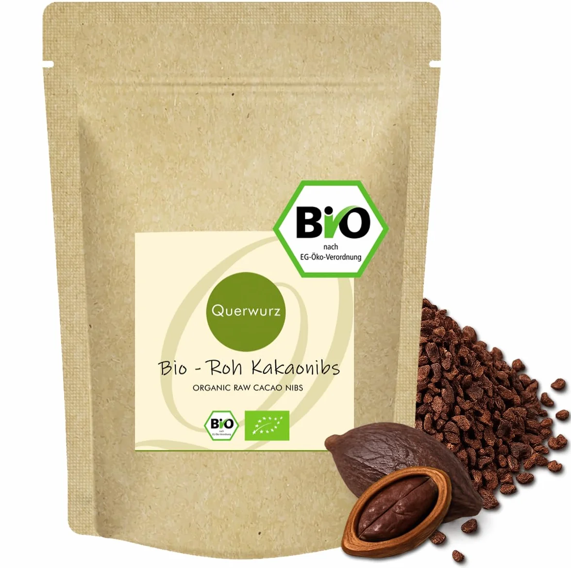 Roh Kakao Nibs Bio - bio kakaonibs - 100% naturalny bez substancji słodzących do musli i gotowania i pieczenia (500 g)