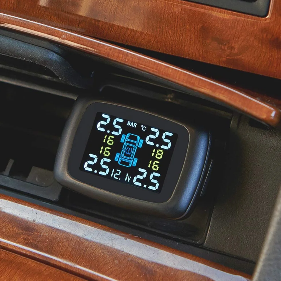 Terisass TPMS DC 12V samochód 433,92 MHz System monitorowania ciśnienia w oponach Wyświetlacz zapalniczki z 4 szt.Zestaw uniwersalnych czujników zewnętrznych C-100