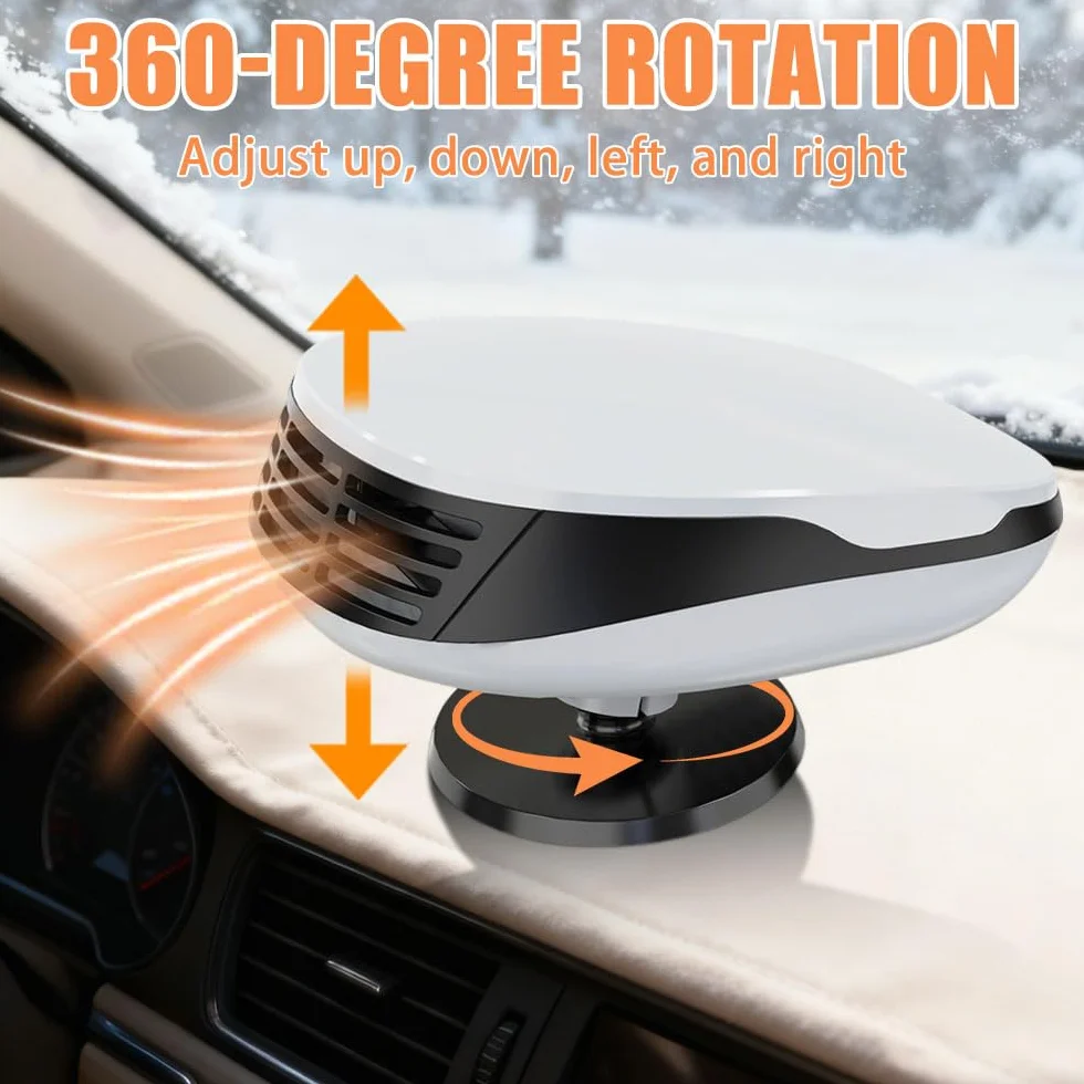 Ogrzewanie samochodowe 12 V, 2 w 1, przenośne ogrzewanie samochodowe, z podstawą obrotową 360°, termowentylator samochodowy, ogrzewanie postojowe do przedniej szyby, wielofunkcyjne ogrzewanie