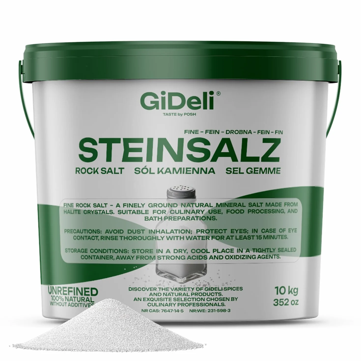 GiDeli Delikatna sól kamienna, 10 kg, naturalna, nierafinowana, bez dodatków, do kuchni, przetwarzania żywności, łazienek