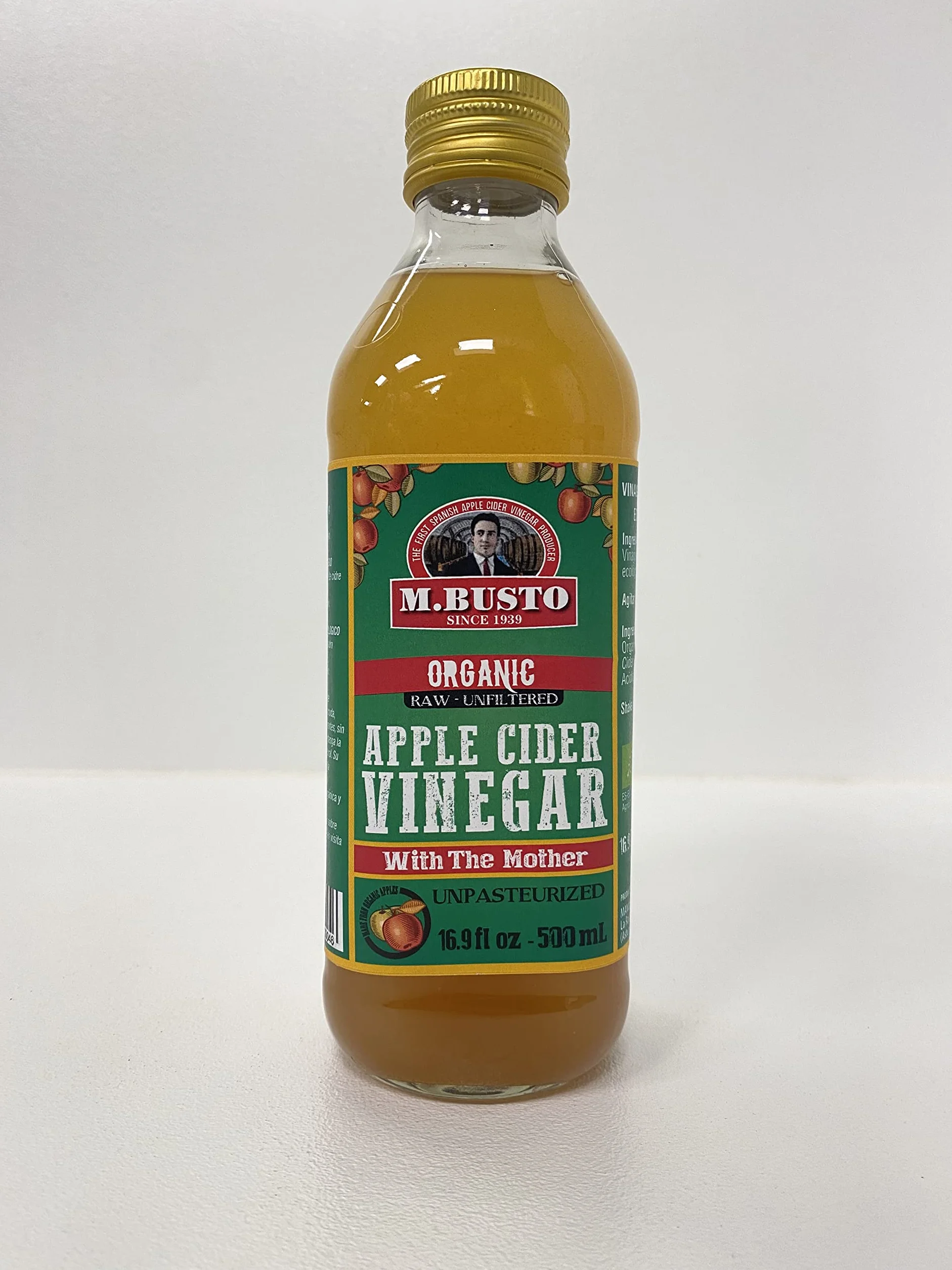 M. Busto - Organiczny ocet jabłkowy - Apple Cider Vinegar - ekologiczny niepasteryzowany z matką koszerną - od 1939 roku (6 x 500 ml)