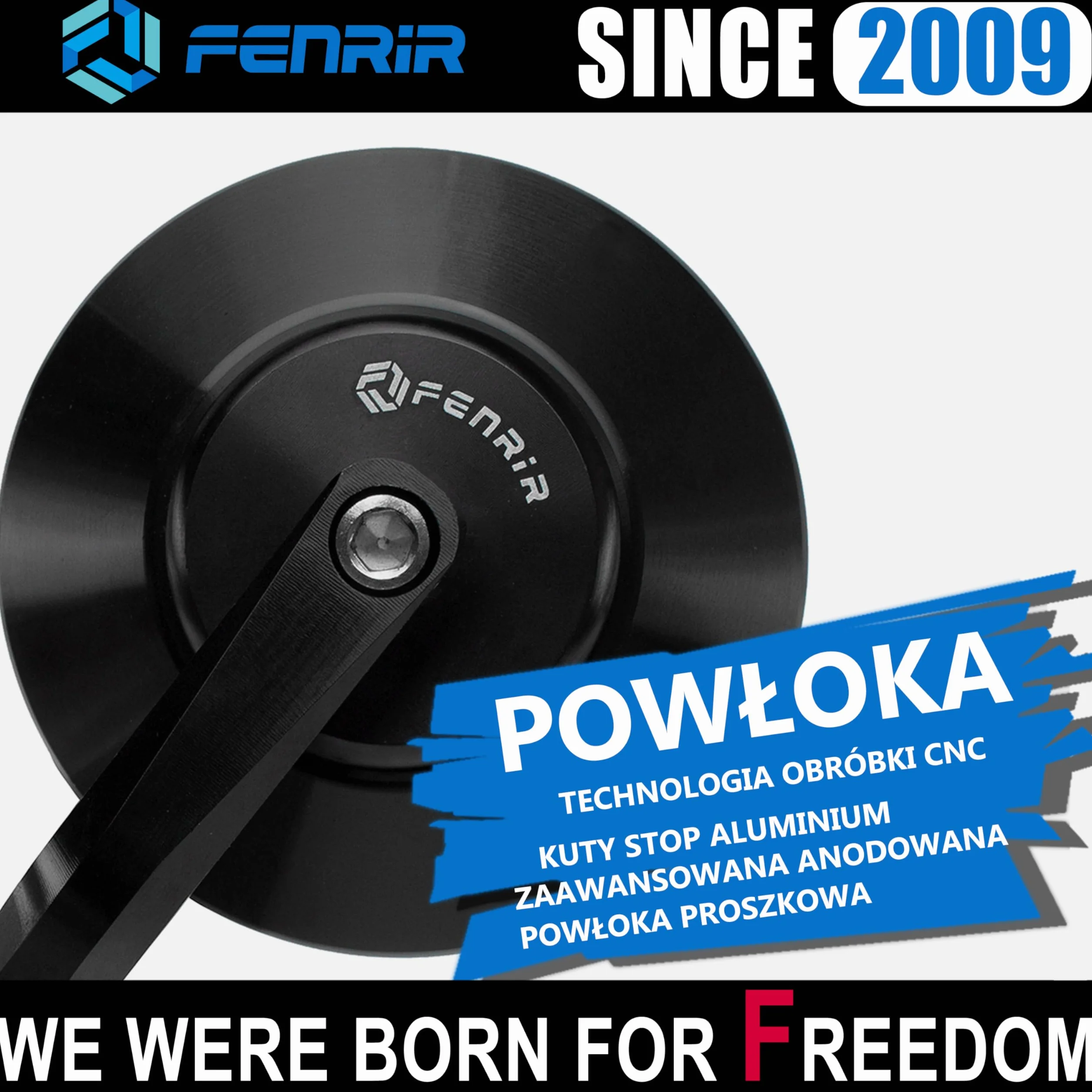 FENRIR Lusterka Kierownicy Motocykla Boczne Czarne CNC Kute ze stopu aluminium Antyodblaskowe 801-0028
