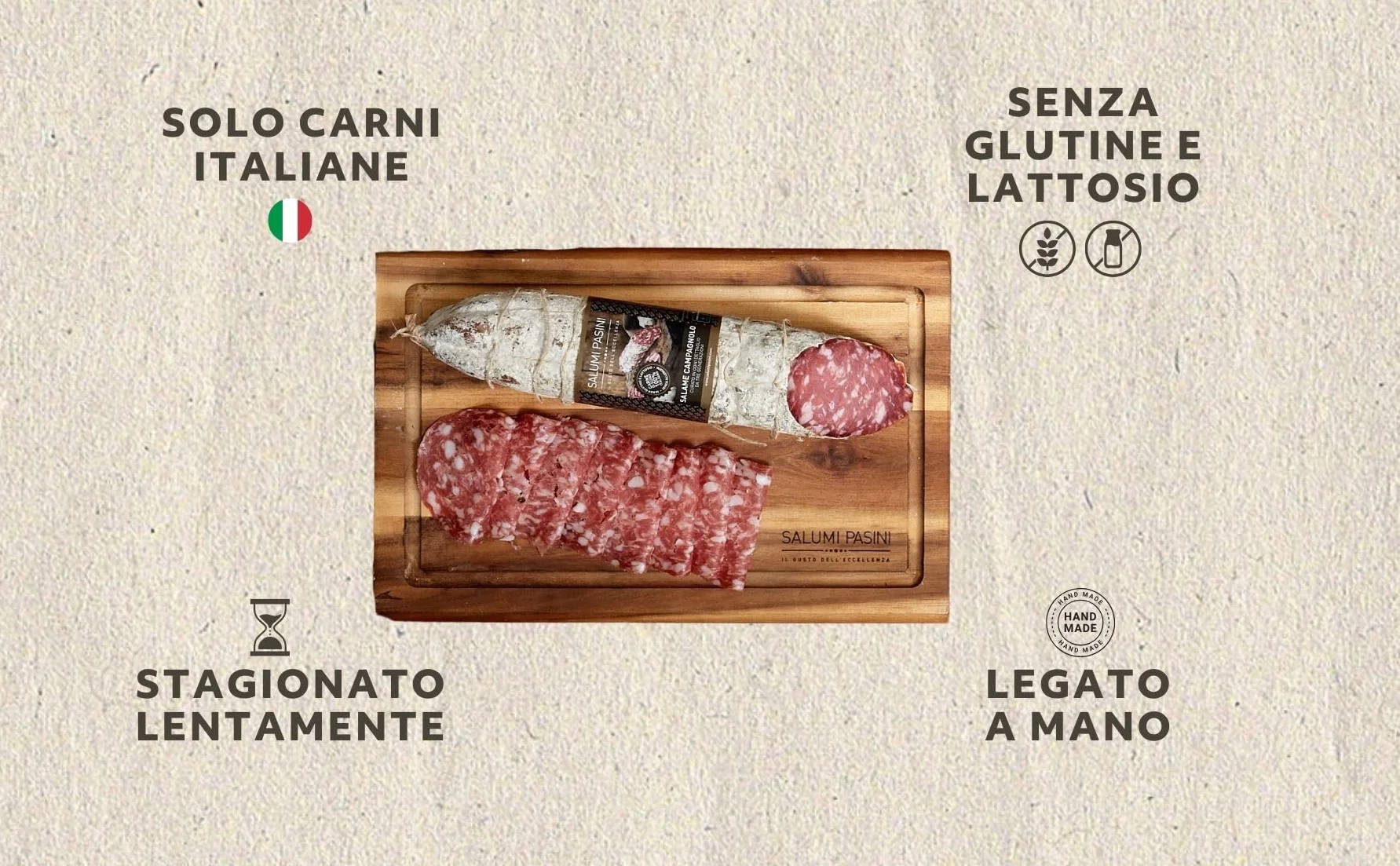 Salami Campagnolo w plasterkach Salumi Pasini® | Ręcznie robione z włoskiego mięsa | Opakowanie 2 plasterków | 2x200g