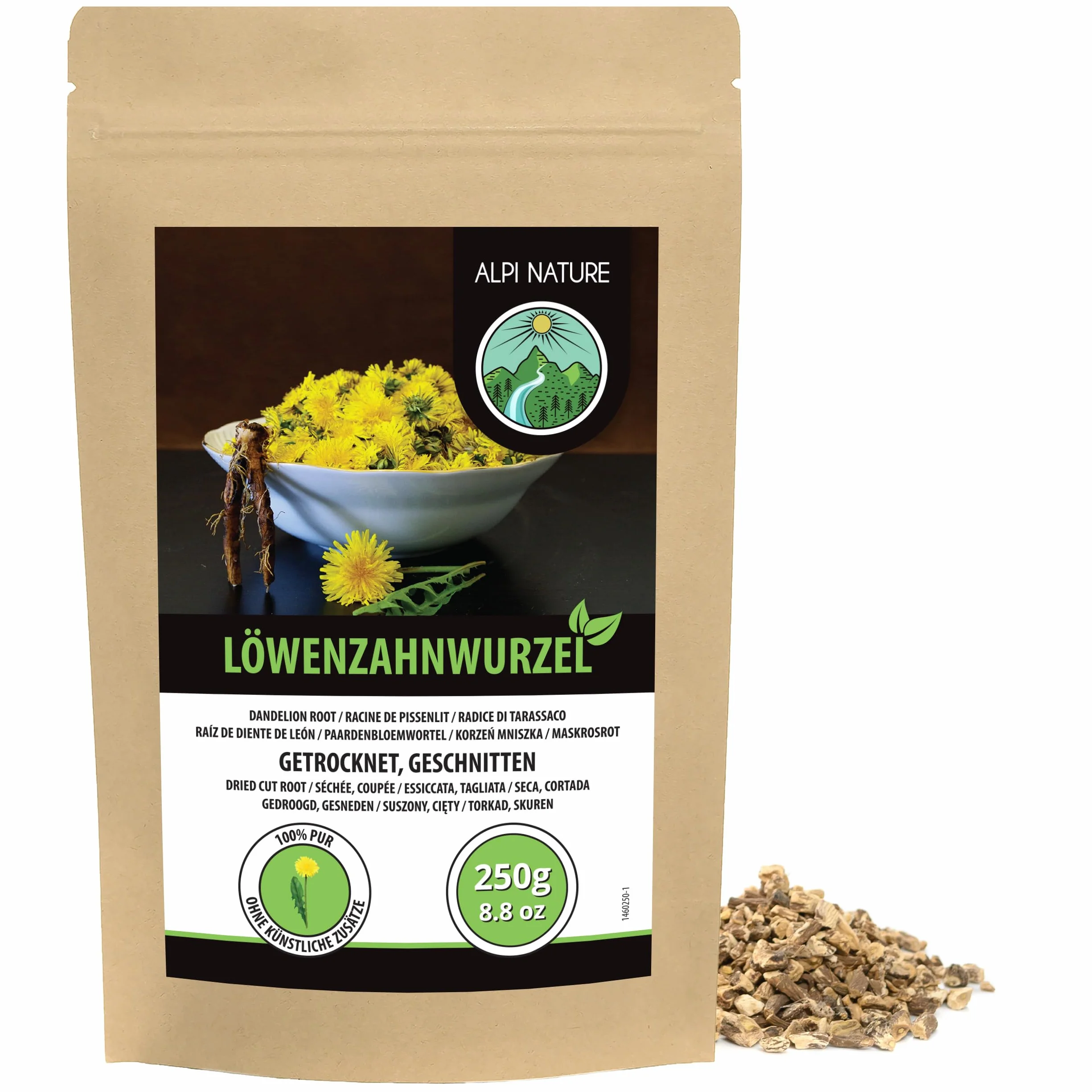 Alpi Nature Herbata z Korzenia Mniszka 250g, Suszone i Cięte Kawałki Korzenia Mniszka, Herbata Liściasta