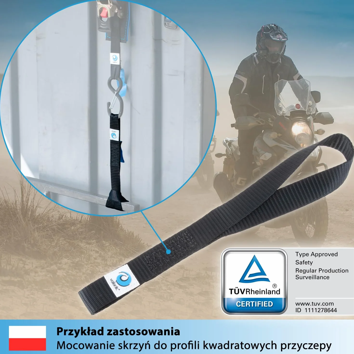 valonic Falcon - 4X Pętle mocujące, 30 cm, 25 mm, 1000 kg, TÜV Rheinl. Certyfikat EN 12195-2 - czarny, pętle pasów do transportu motocykli, pas mocujący, pasy mocujące, samochód, pętla mocująca