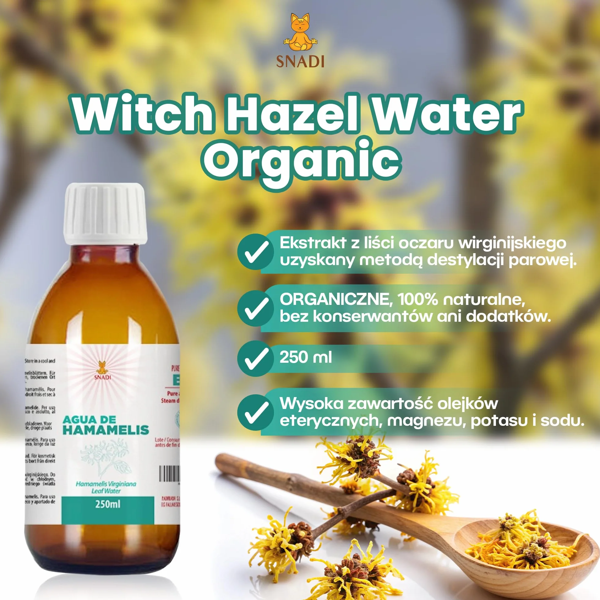 BIO Hydrolat z oczaru wirginijskiego 250 ml bez alkoholu nawilżający przeciwzapalny