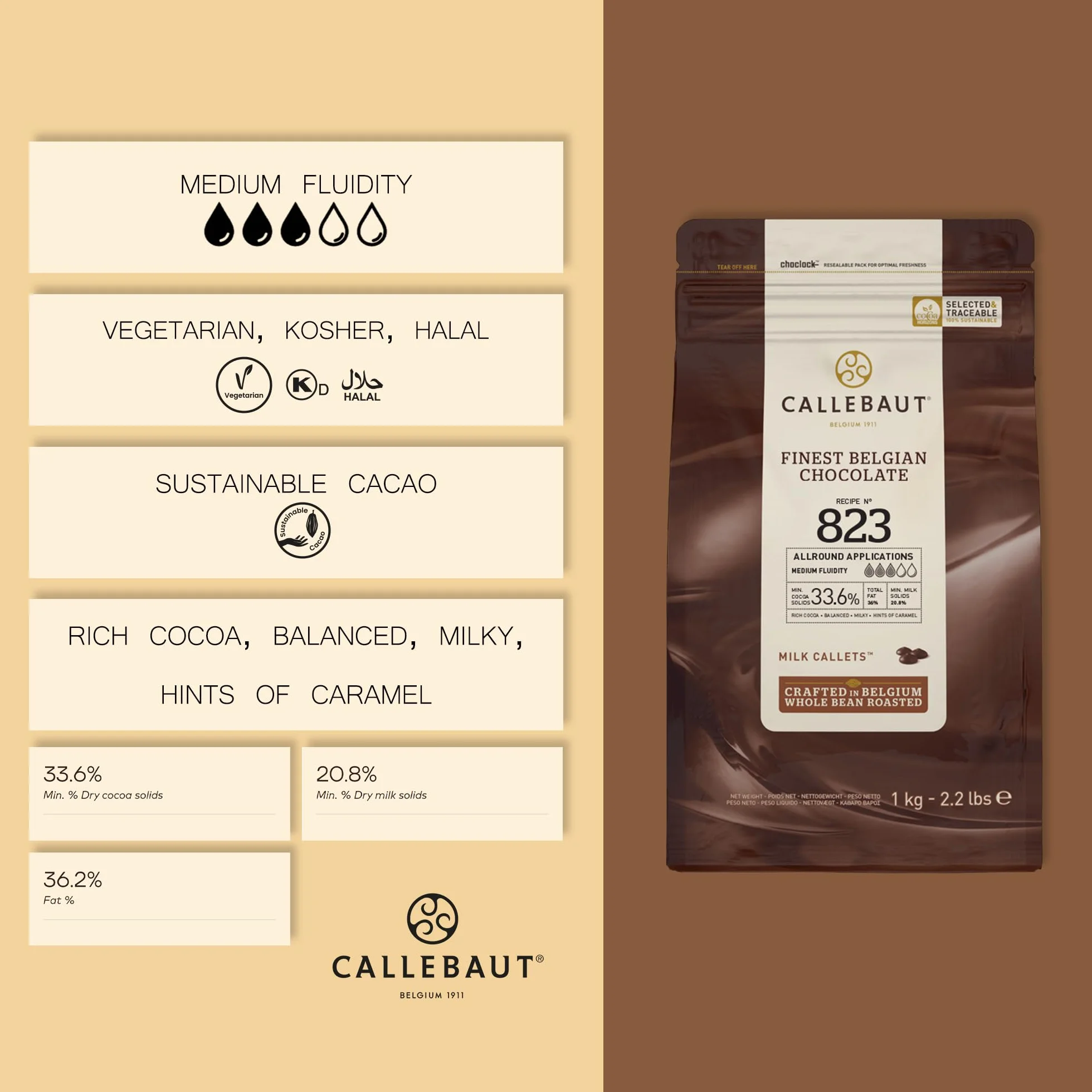 Czekolada mleczna CALLEBAUT 33,6% kakao 1 kg