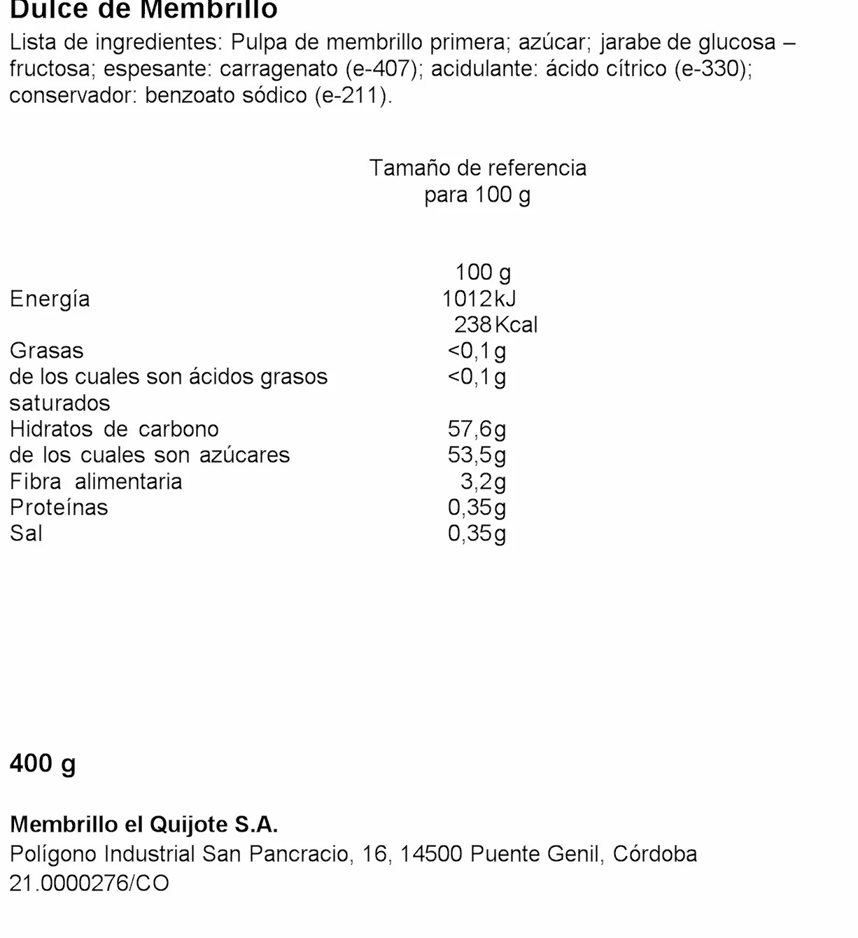 Galaretka z pigwy / Dulce de membrillo - 400 g