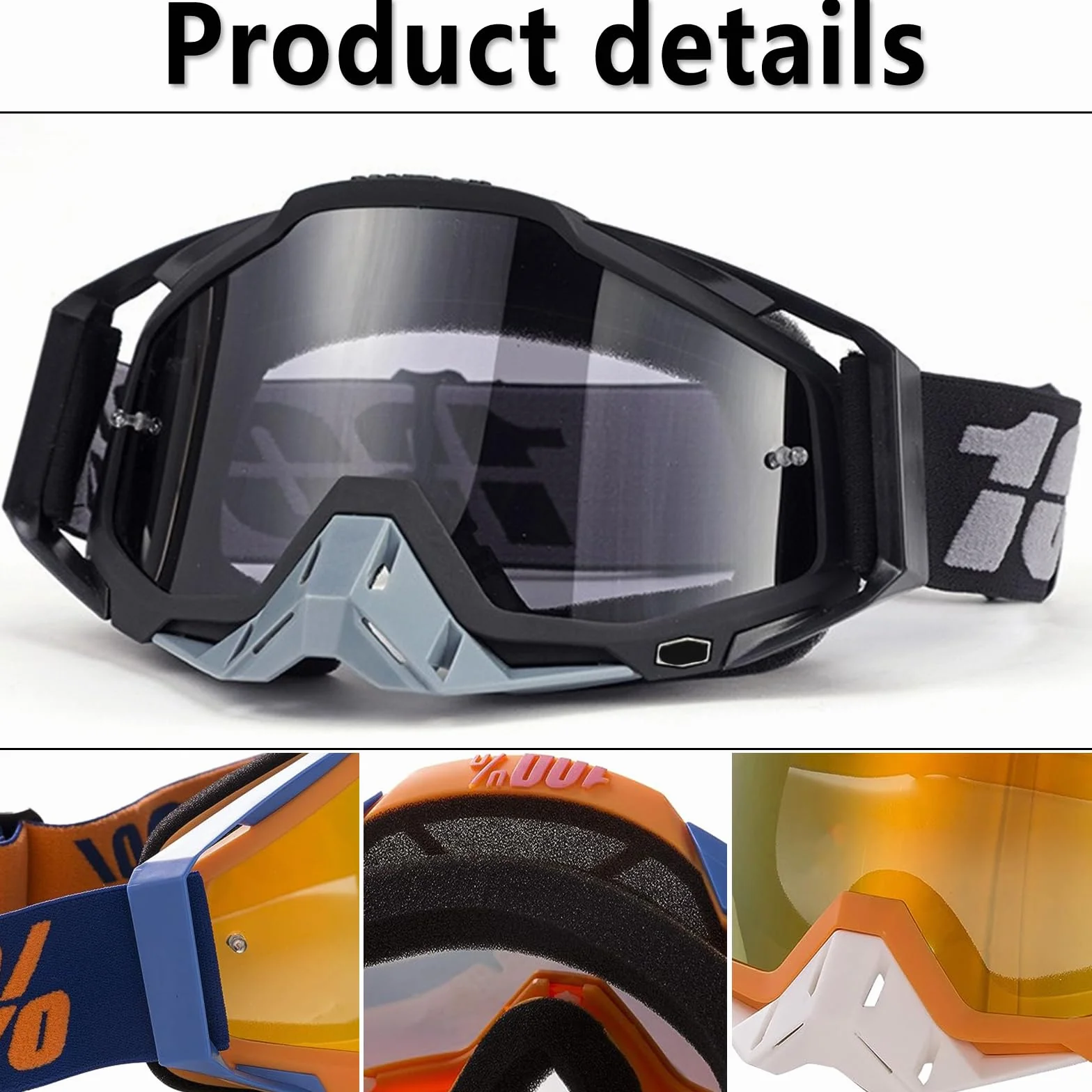 Okulary motocrossowe, wiatroszczelne, pyłoszczelne okulary motocrossowe, gogle narciarskie, okulary do jazdy na rowerze i jazdy na rowerze, ATV, UTV, kolor szary/szary