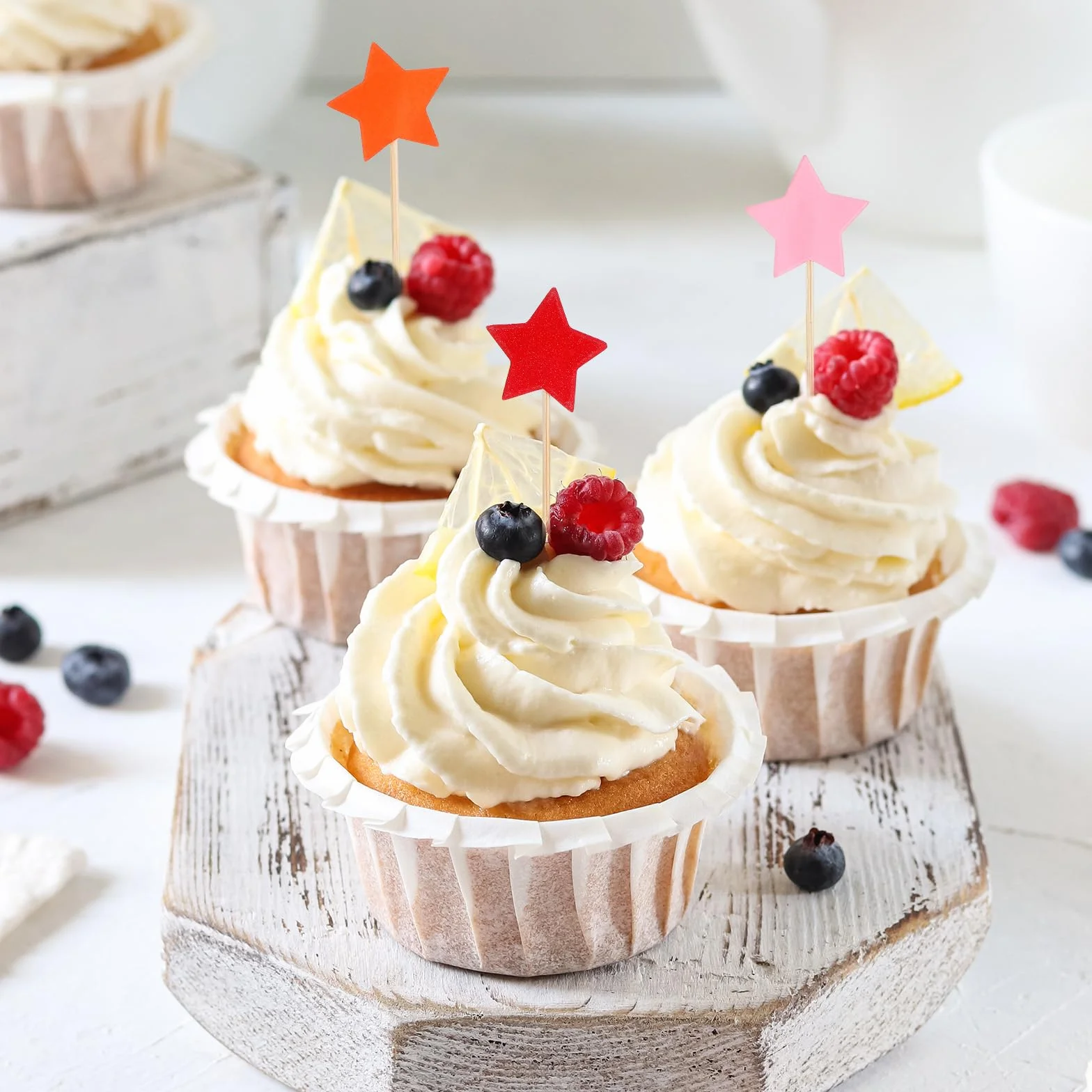 Ozdoby na babeczki gwiazdki brokatowe dekoracje na tort toppery urodziny ślub baby shower