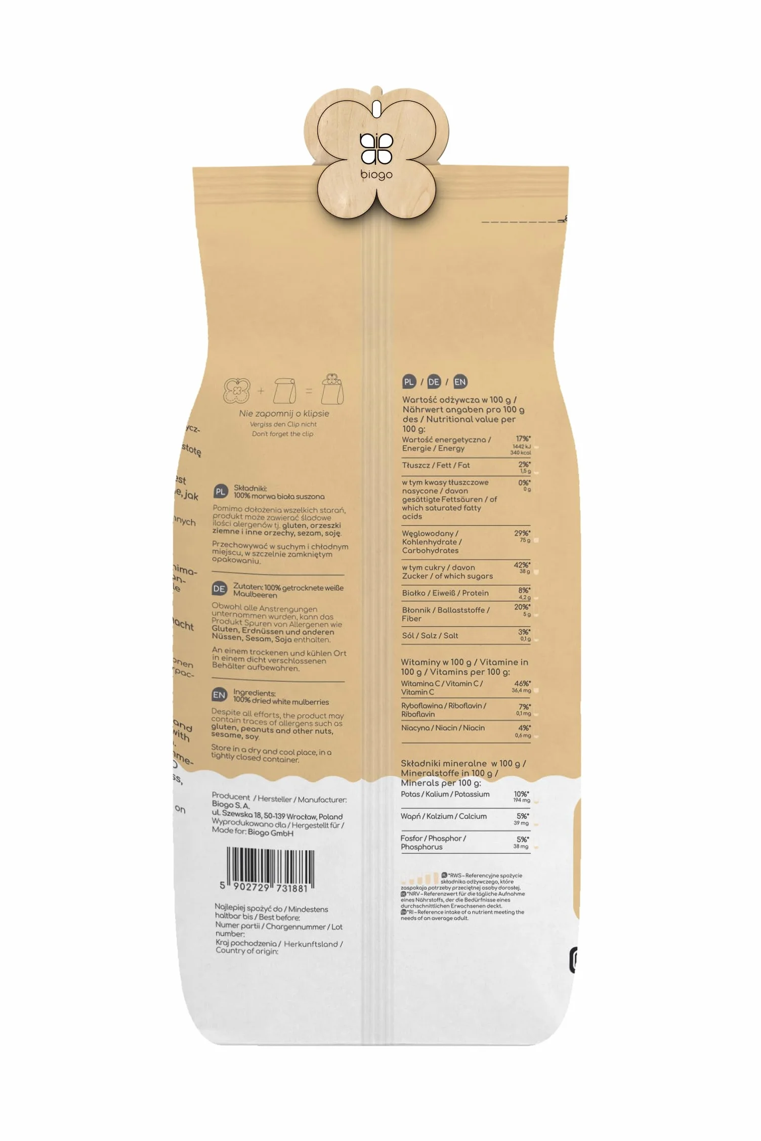 Morwa biała suszona 500 g BIOGO