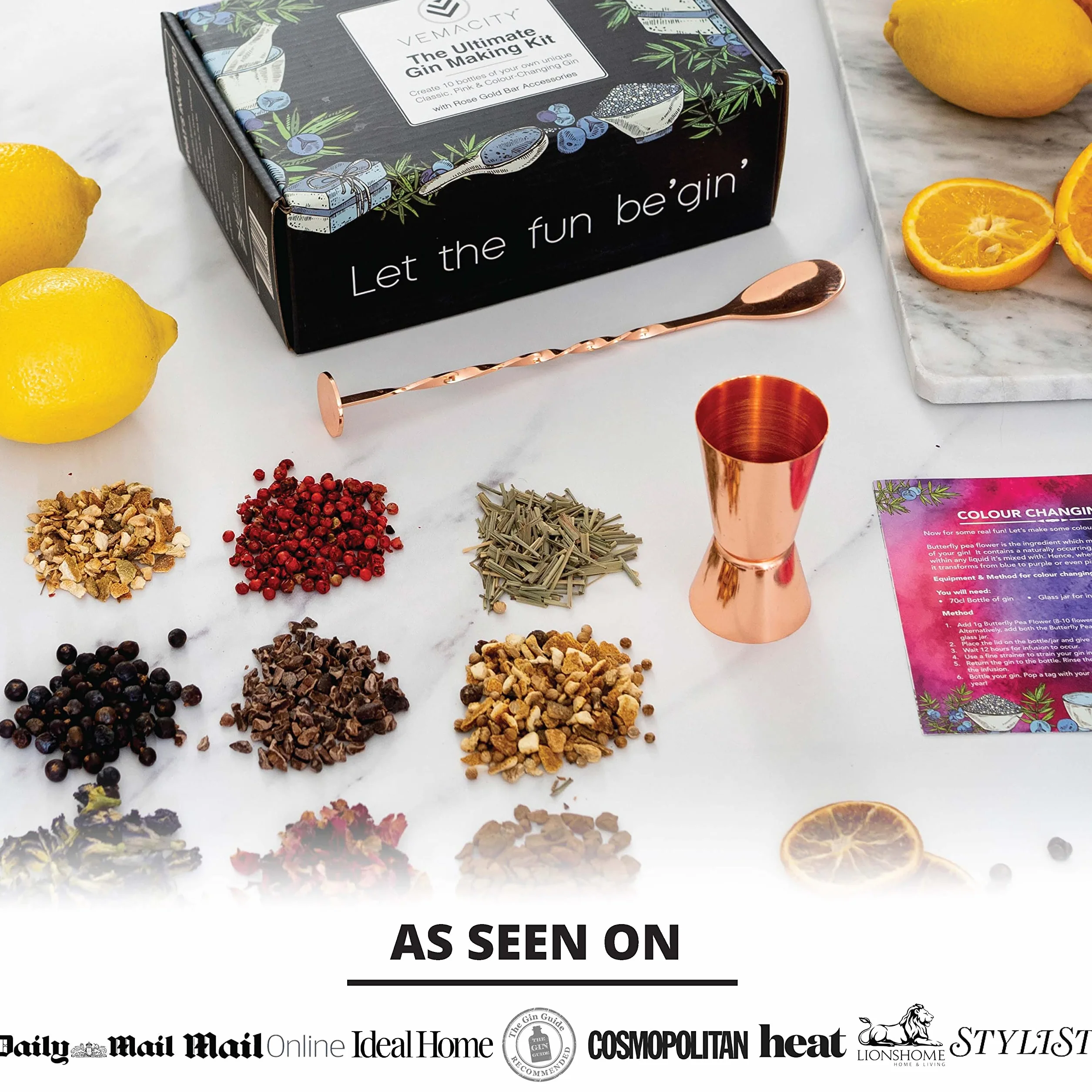 Gin Making Kit Create 10 Bottles Classic Colour Changing Pink Gin Gift Set 13 Botanicals Recipe Book Rose Gold Accessories