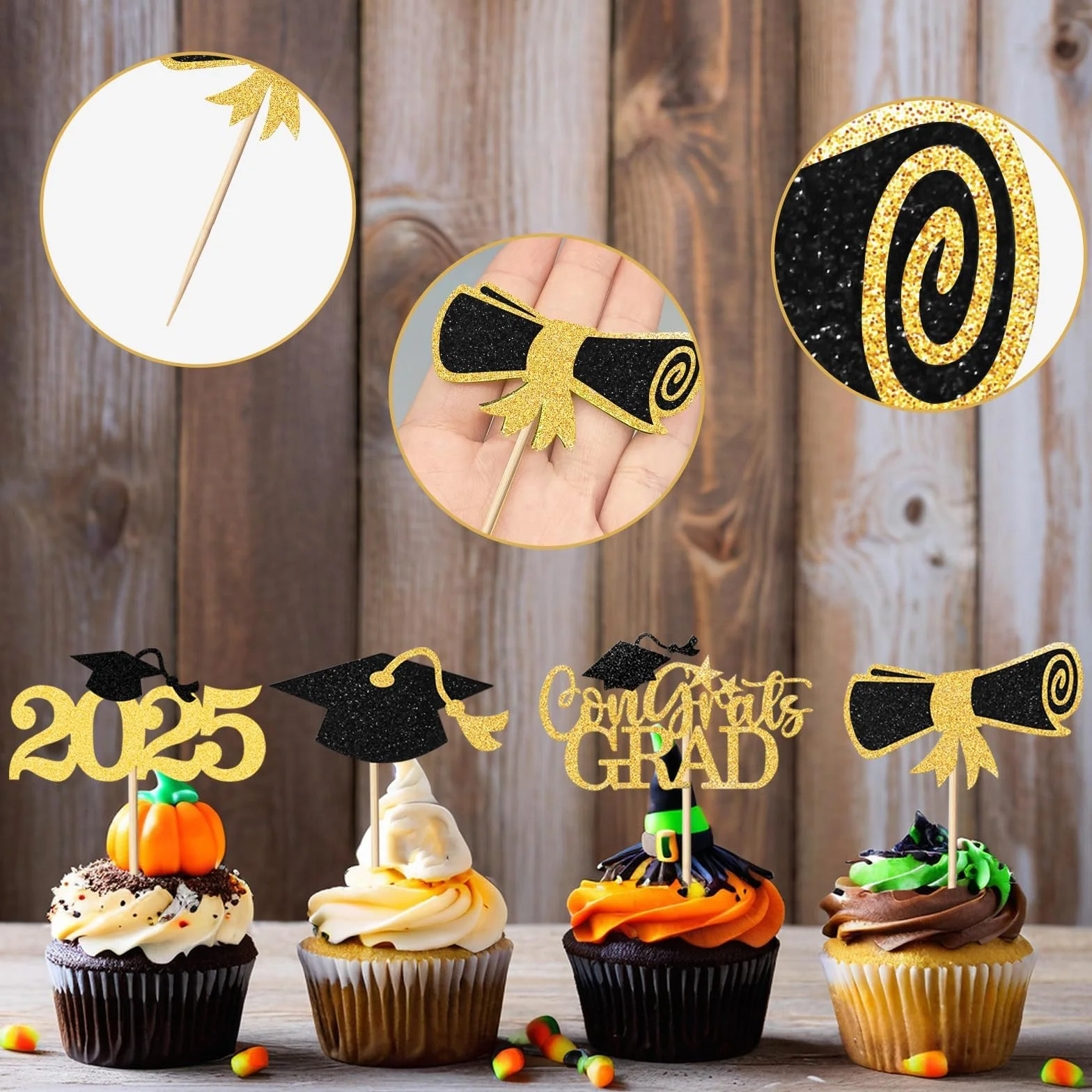24 szt. toppery na babeczki z okazji ukończenia szkoły 2025, dekoracje na przyjęcie z okazji ukończenia szkoły, 4 style, dekoracje na tort z okazji ukończenia szkoły 2025, ozdoba na tort, klasa z