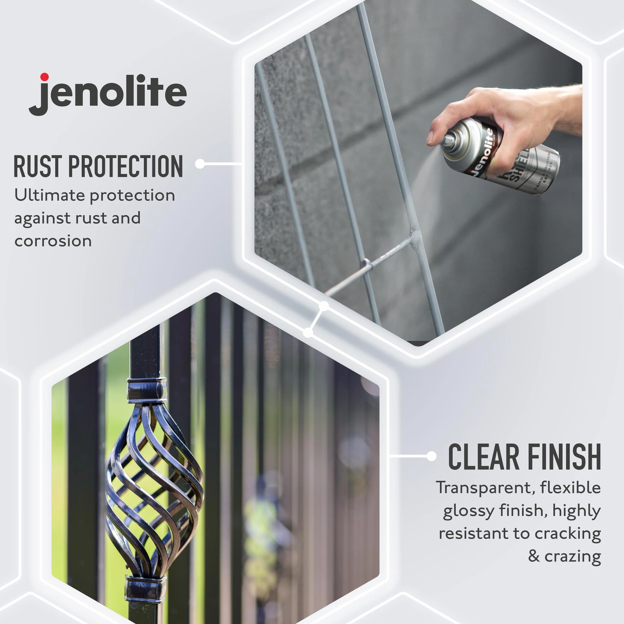 JENOLITE Rust Shield przezroczysty lakier w sprayu, 400 ml, spray zapobiegający rdzewieniu, chroni przed rdzą i korozją metalu, idealny do samochodów, motocykli, ozdób, gołego metalu i lakieru,