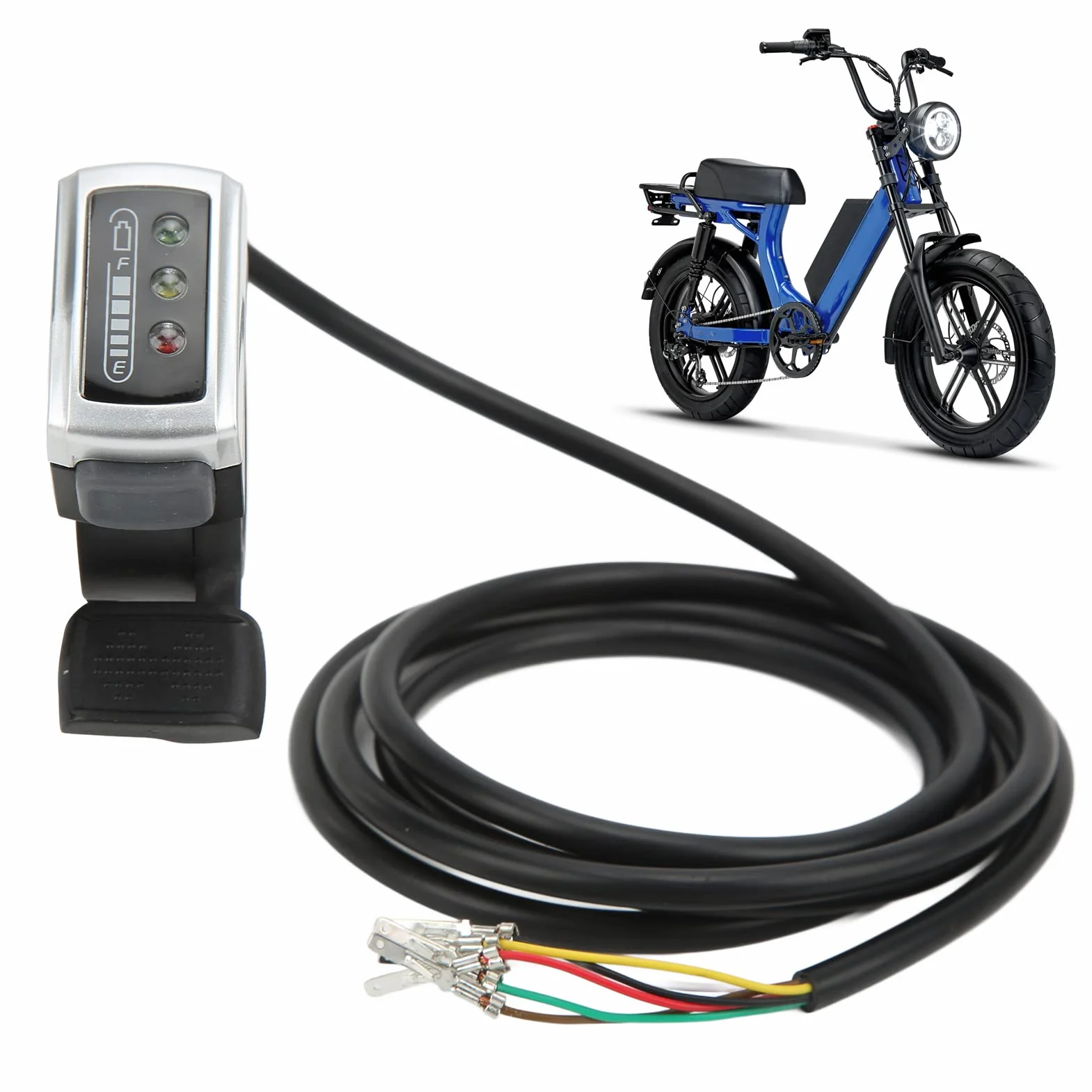 Przepustnica Kciuka, 6-przewodowa Przepustnica Kciuka z Włącznikiem/wyłącznikiem Wskaźnik Akumulatora Przysłona 22 Mm do Skutera Elektrycznego (24V)